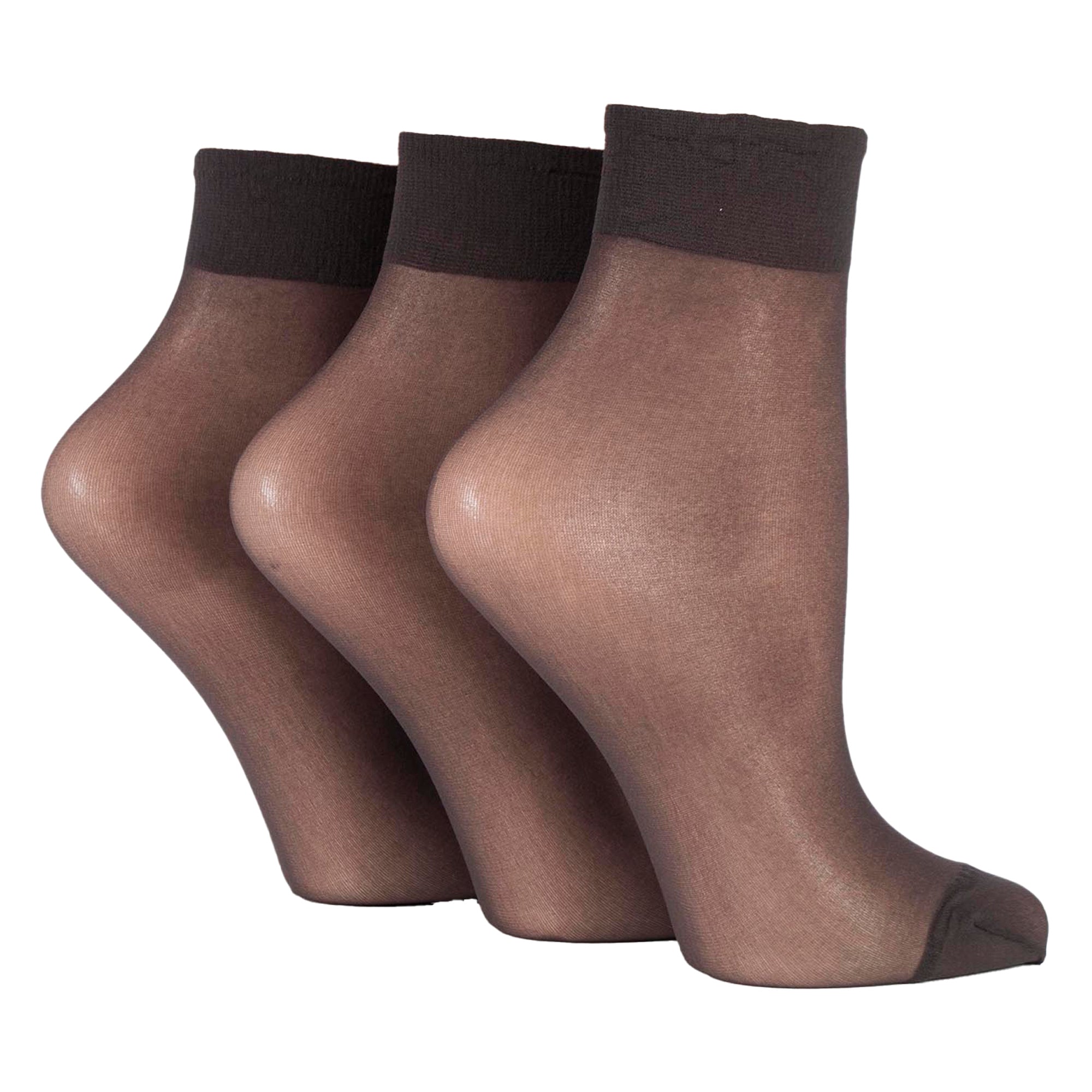 3 Pack Ladies 15 Denier 100% Nylon Ankle Highs - Sheer Lightweight Comfort