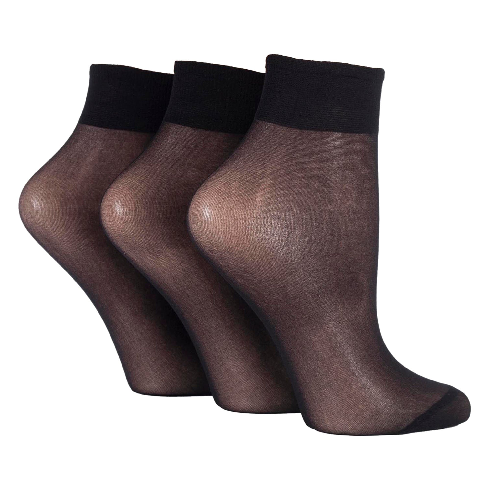 3 Pack Ladies 15 Denier 100% Nylon Ankle Highs - Sheer Lightweight Comfort