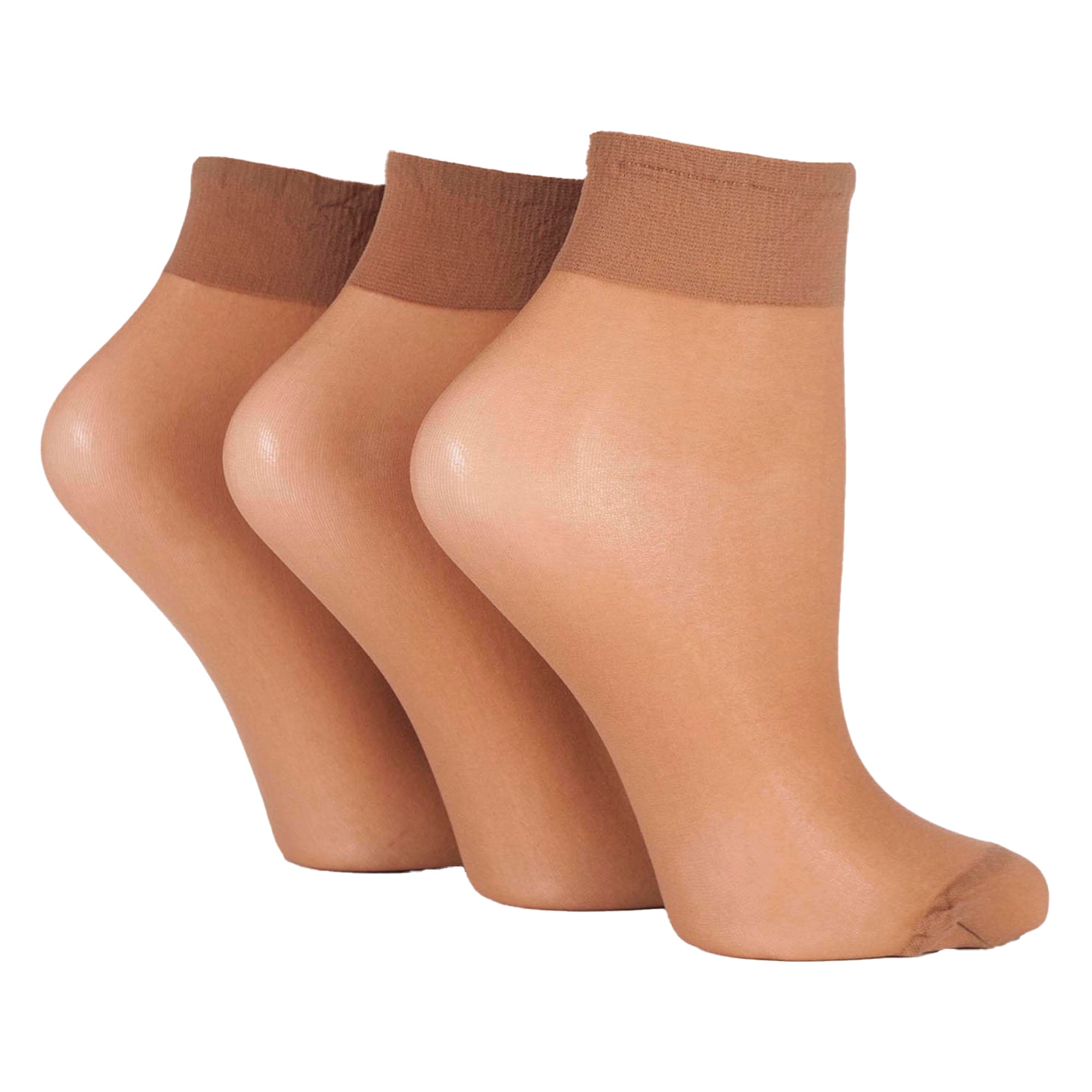 3 Pack Ladies 15 Denier 100% Nylon Ankle Highs - Sheer Lightweight Comfort