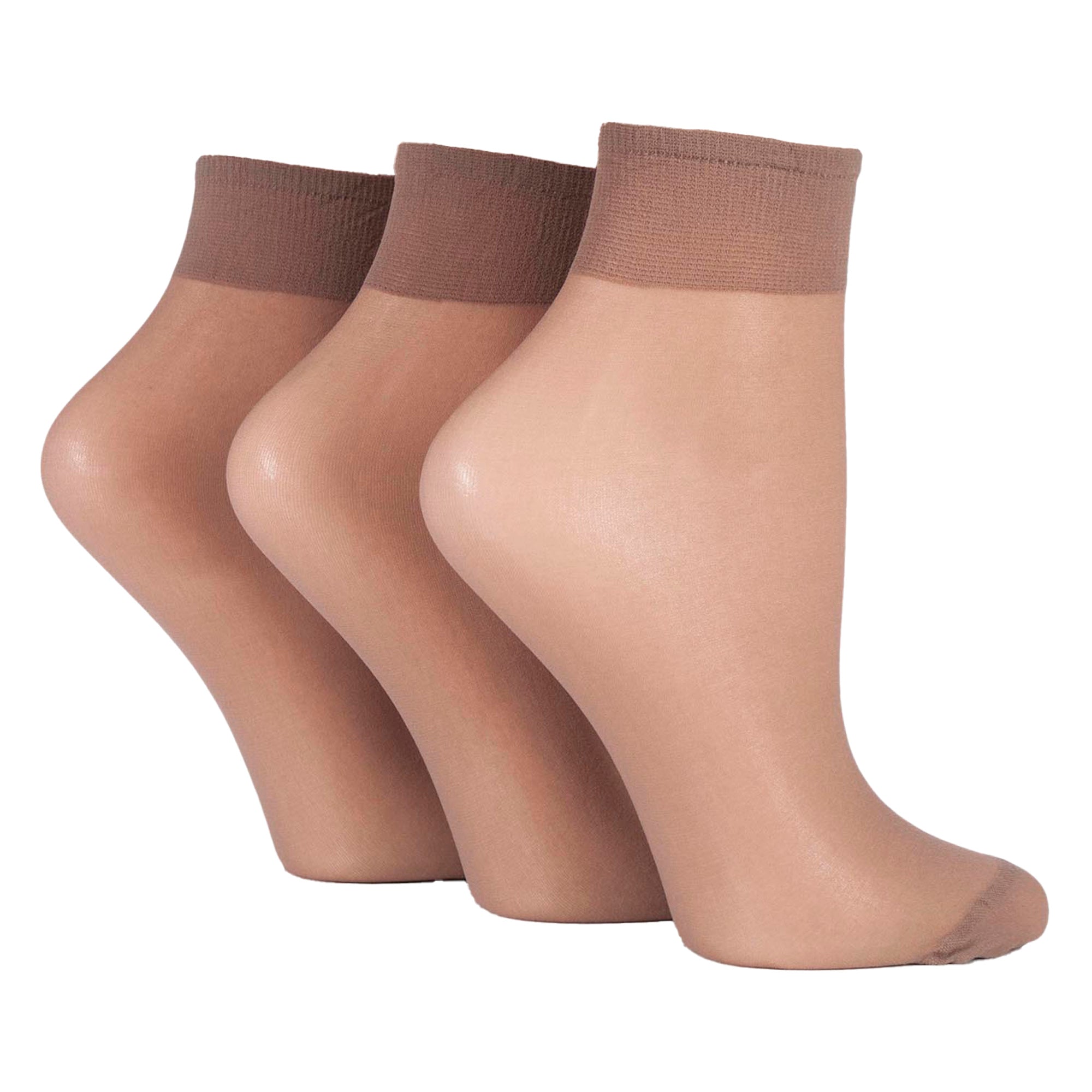 3 Pack Ladies 15 Denier 100% Nylon Ankle Highs - Sheer Lightweight Comfort
