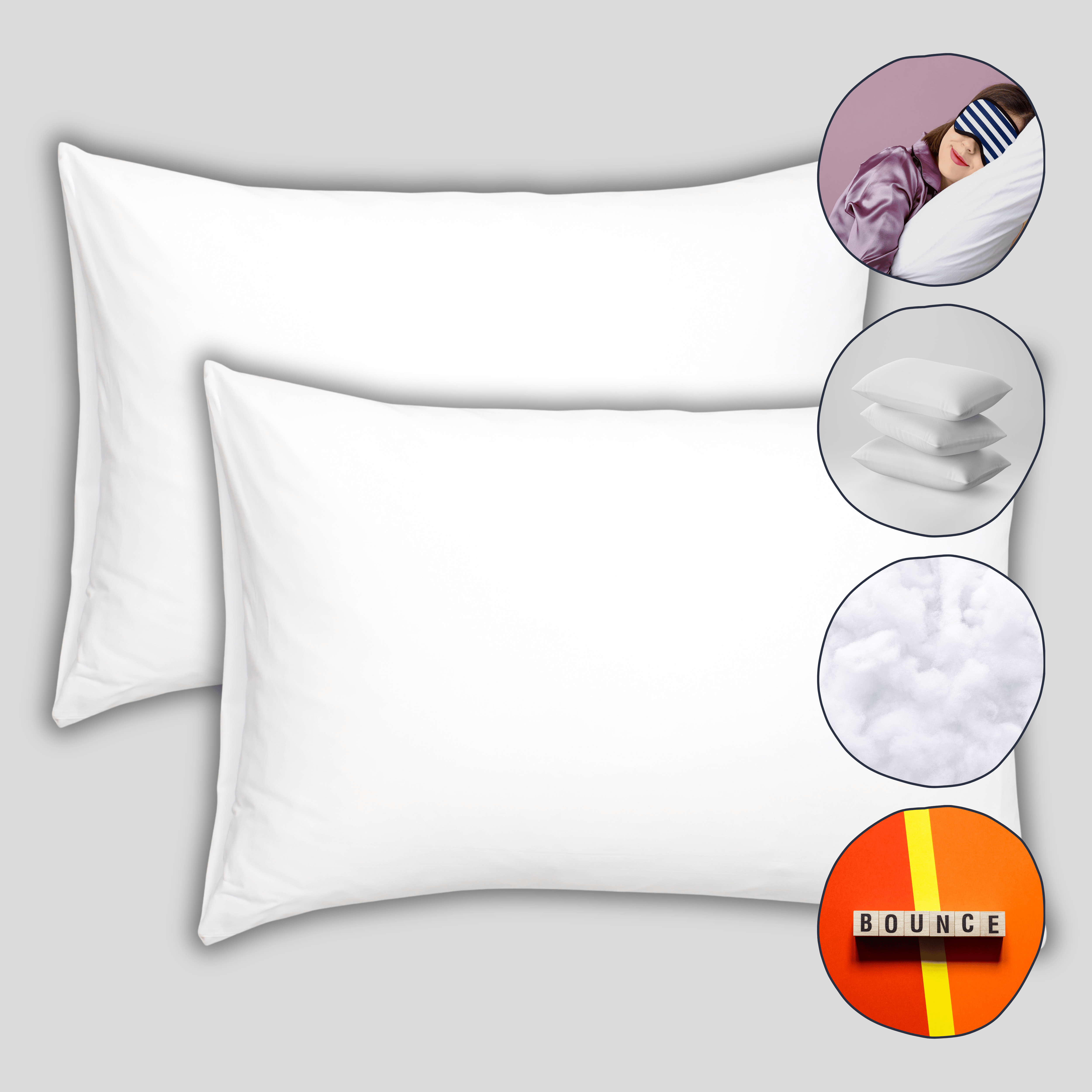 2 Pack Super Bounce Back Pillows Luxury Premium Fibre Filling for Superior Comfort and Support by OLIVIA ROCCO