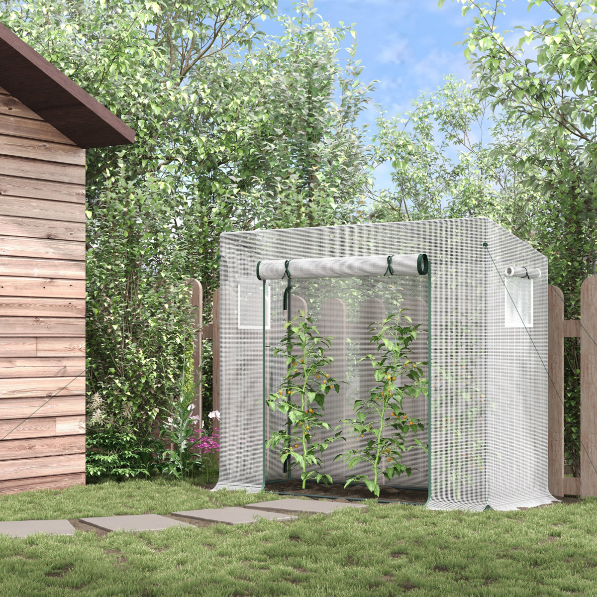 Outsunny 200x76x168cm Walk-in Garden Greenhouse Plant Warm House w/ Roll Up Door