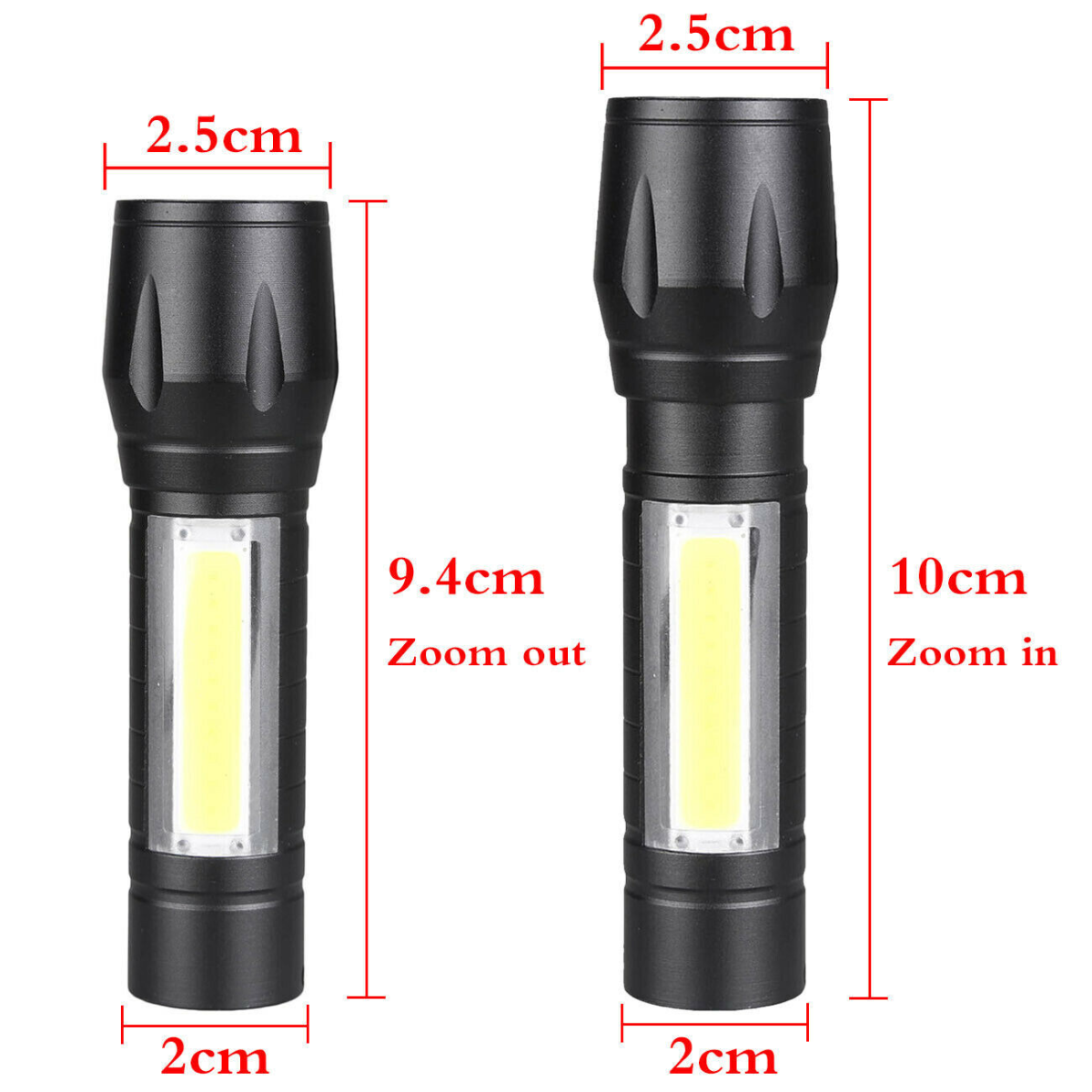 2Pcs Mini Zoomable LED Flashlight USB RechargeableCamping Hiking Flashlight Work light