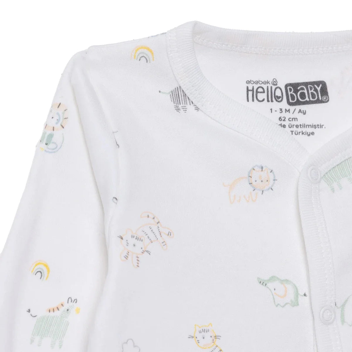 HelloBaby Boys Footed Romper Animal with Poppers Crew Neck Long Leg Long Sleeve - White Printed