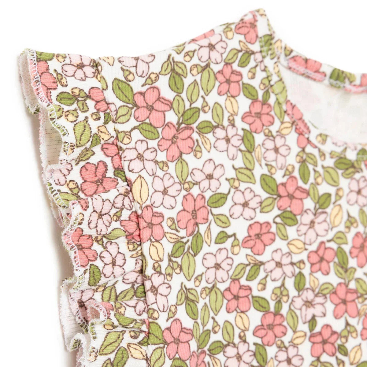 HelloBaby Girls Blouse-Leggings Flower Pastel Dreams Crew Neck Long Leg Short Sleeve - Ecru Printed