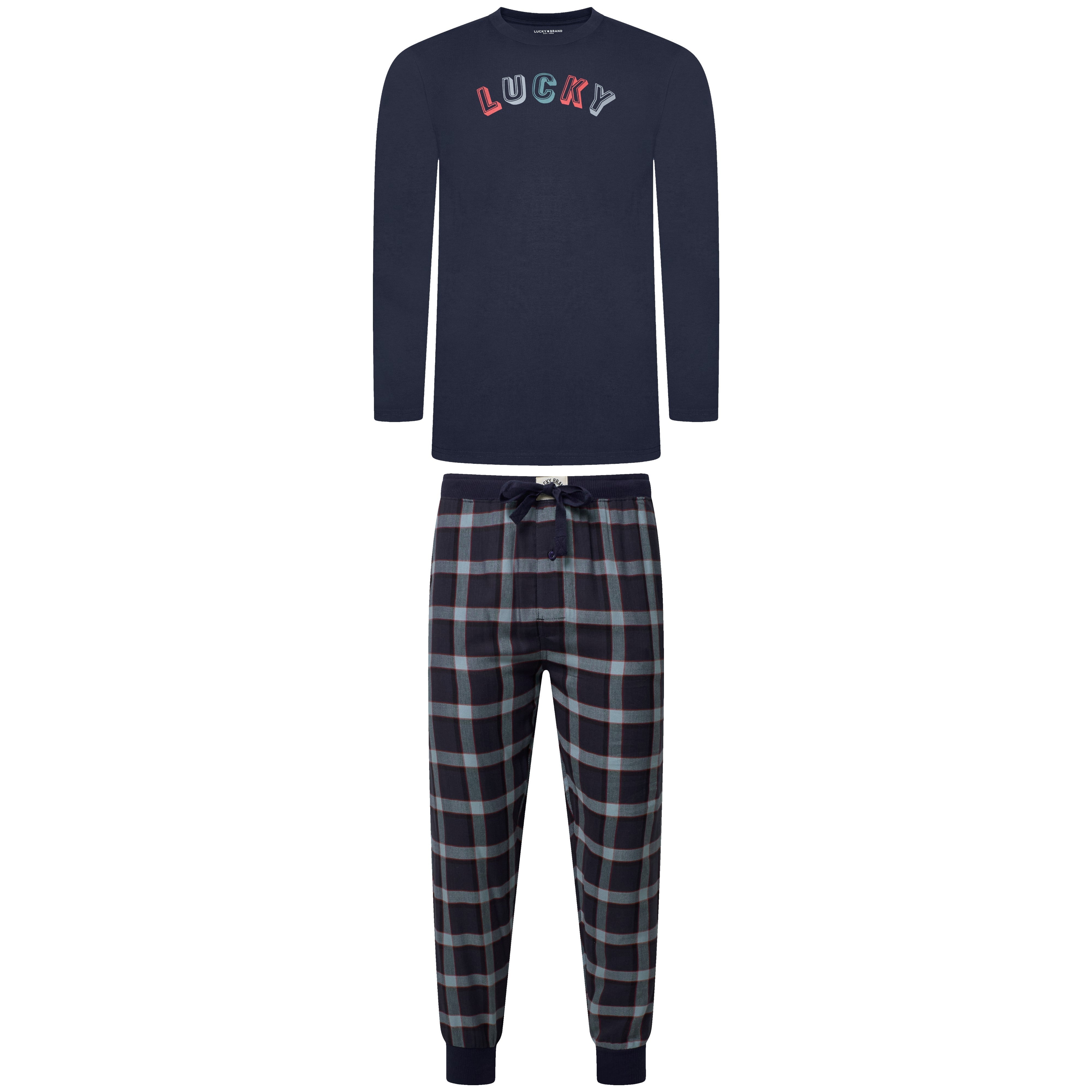 Lucky Brand Crew Neck & Closed Hem Flannel Pant Pyjama Set