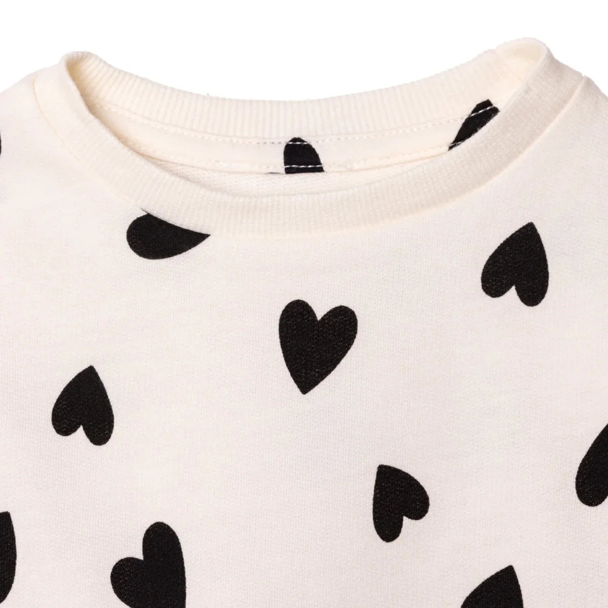 HelloBaby Girls Dress Heart Crew Neck Long Sleeve - Ecru Printed