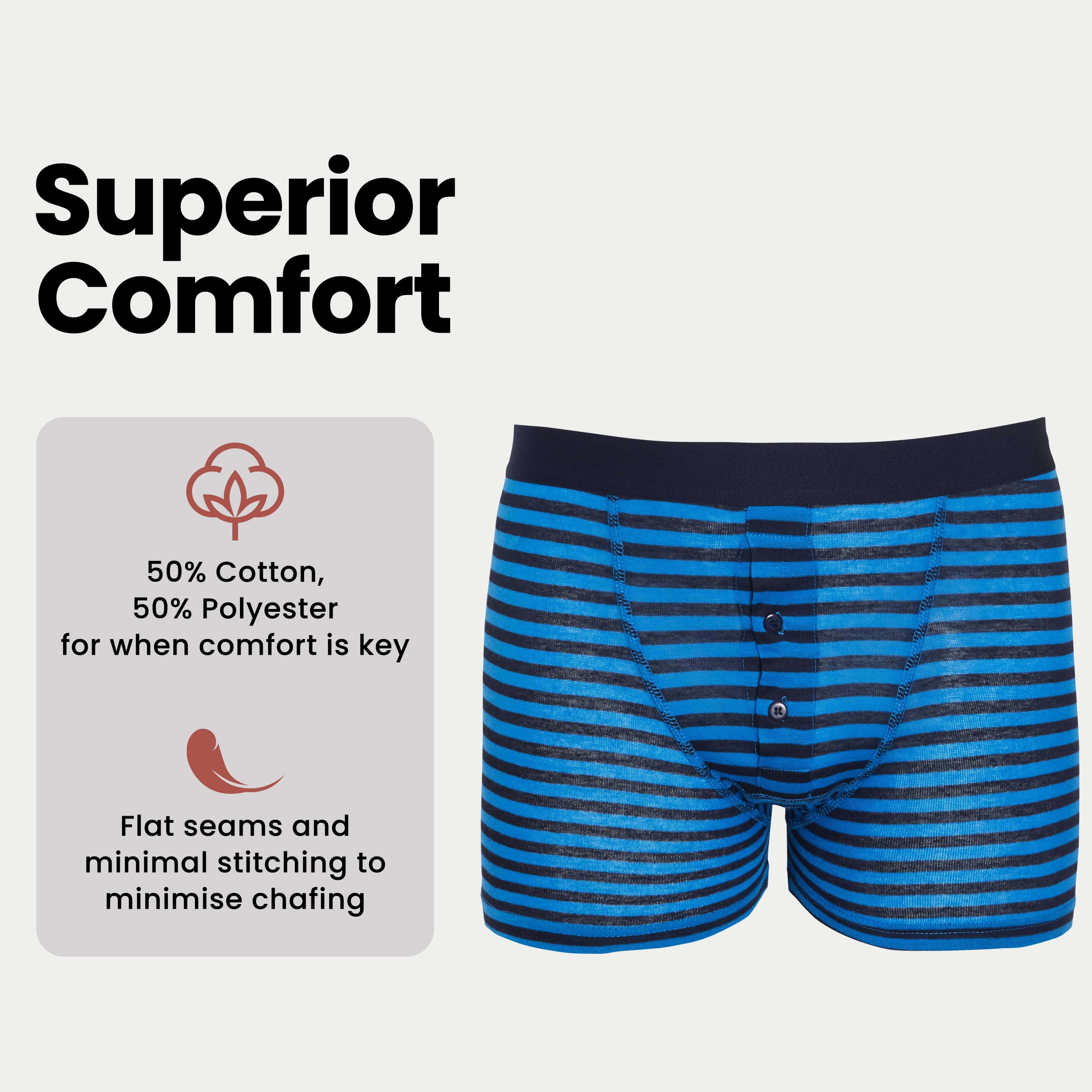 6 Pack Blue Navy Striped Cotton Stretch Boxer Shorts Menswear Classic Breathable Activewear Soft and Durable Underwear by Sock Stack