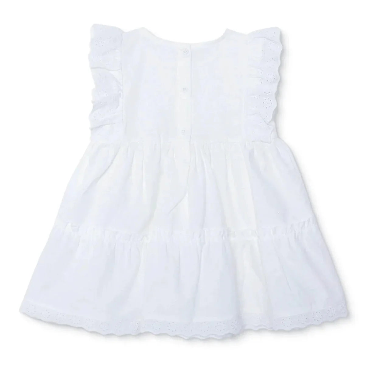 HelloBaby Girls Dress Buttoned Berry Belle Crew Neck Short Sleeve - Ecru