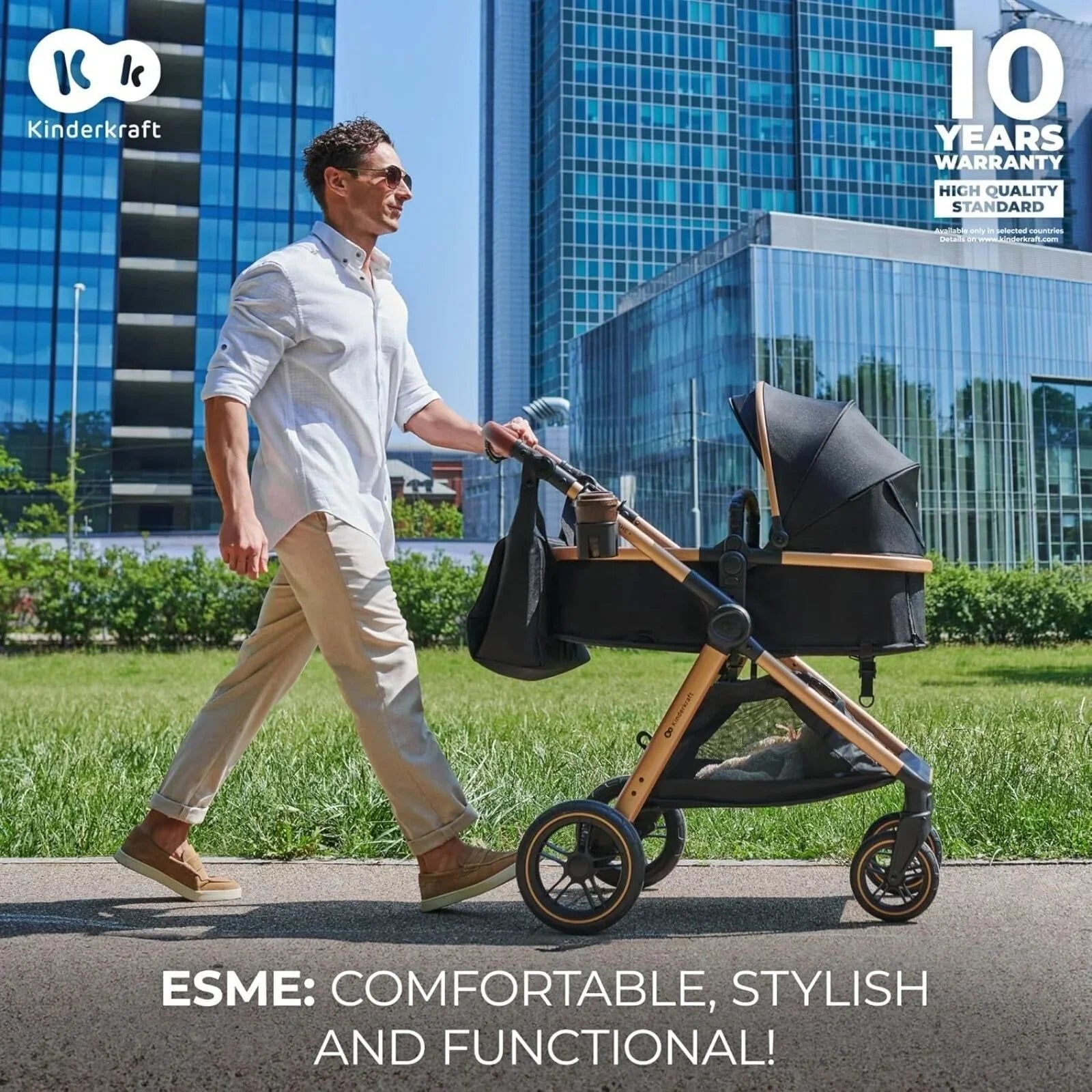 Kinderkraft Esme 3-in-1 Travel System with Mink Pro Car Seat - Pure Black