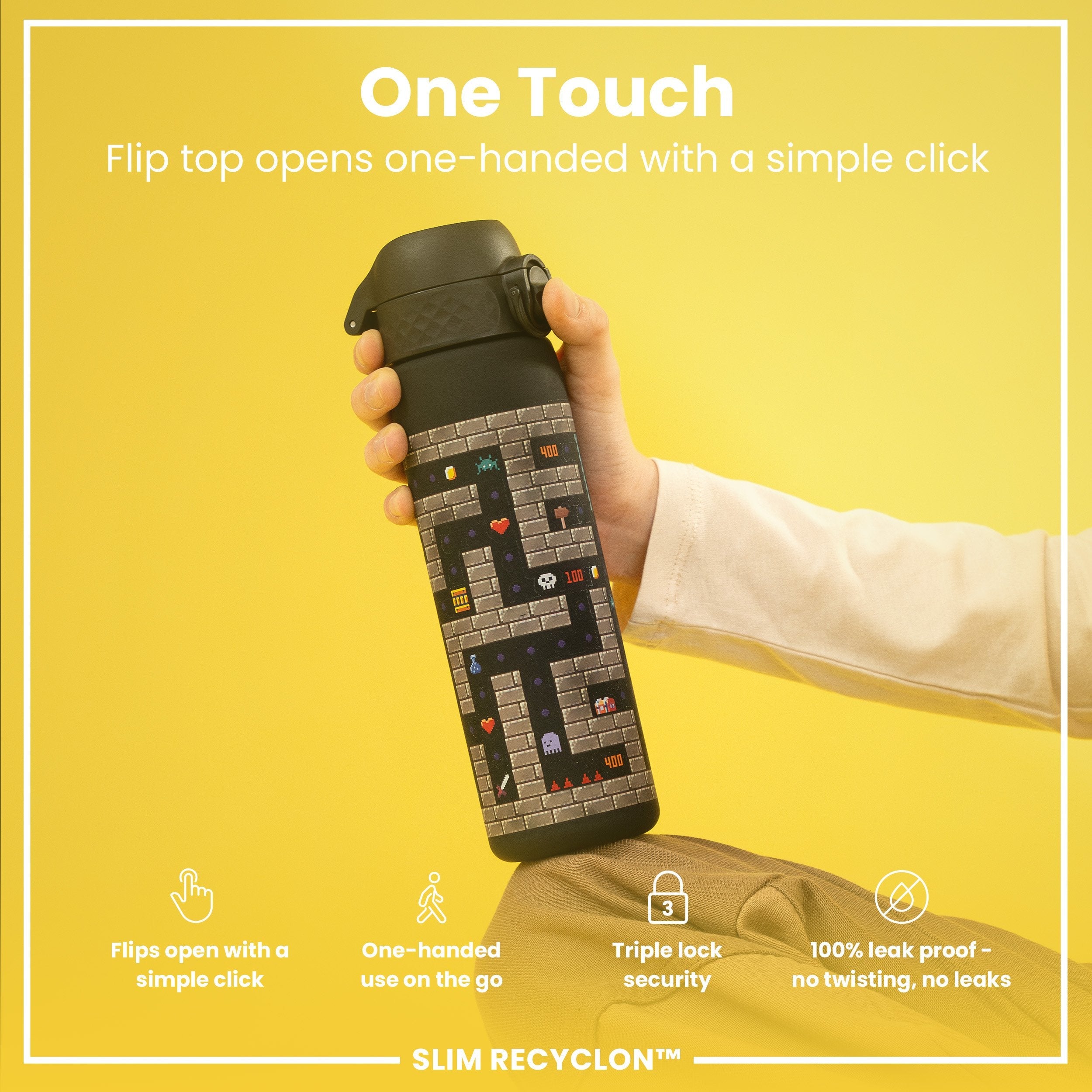 Leak Proof Slim Water Bottle, Recyclon, Gamer, 500ml (18oz)