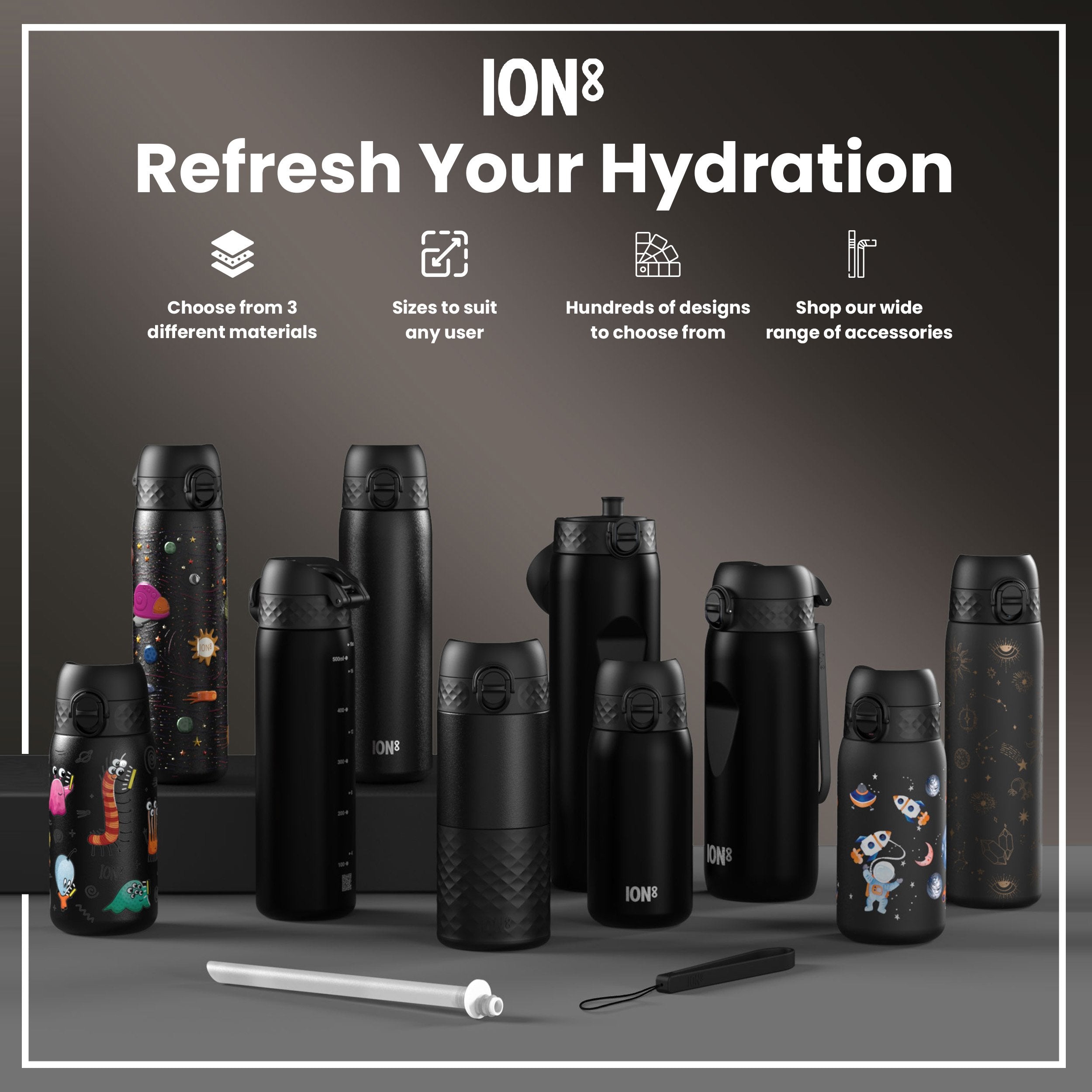 Leak Proof Slim Water Bottle, Recyclon, Gamer, 500ml (18oz)