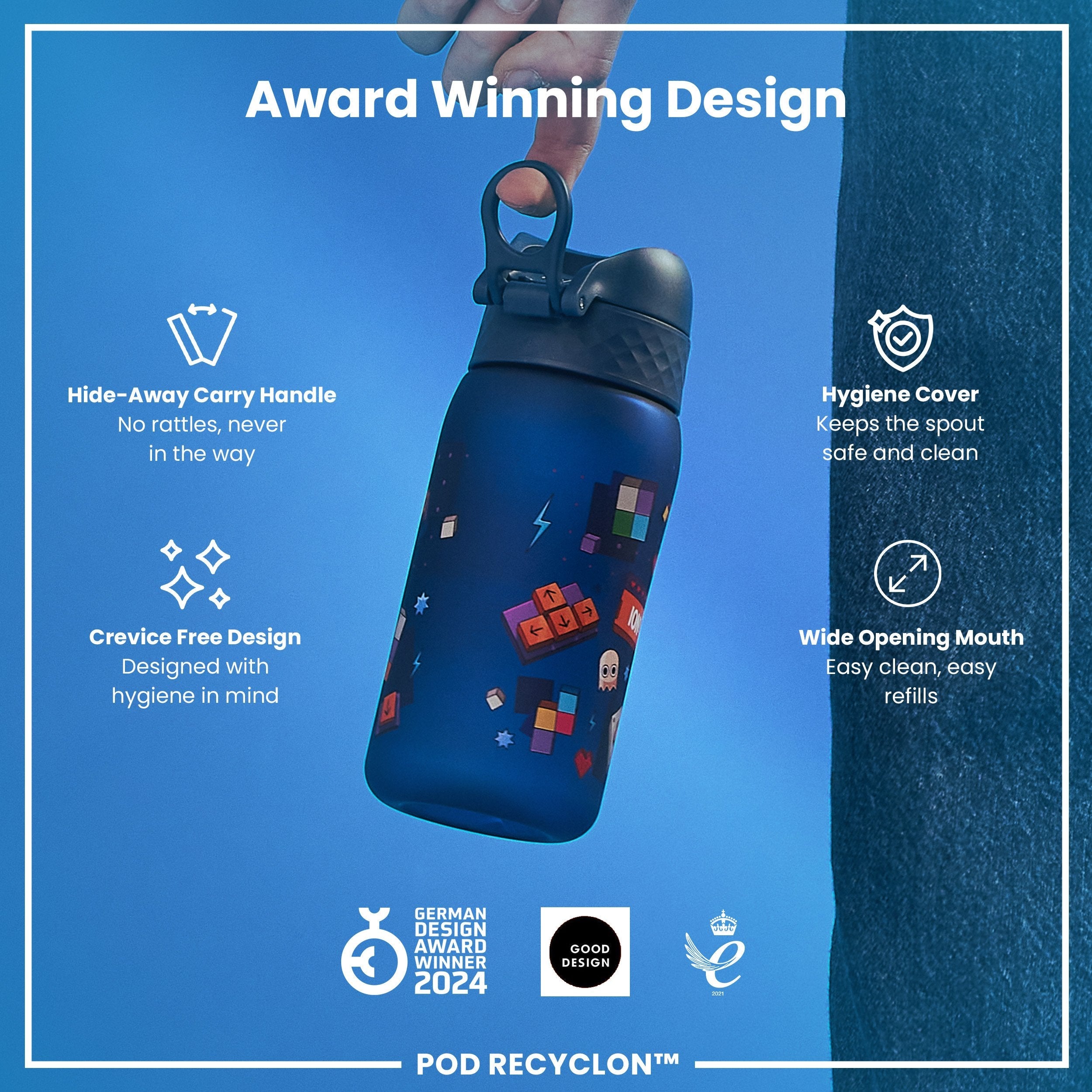 Leak Proof Kids Water Bottle, Recyclon, Gamer, 350ml (12oz)