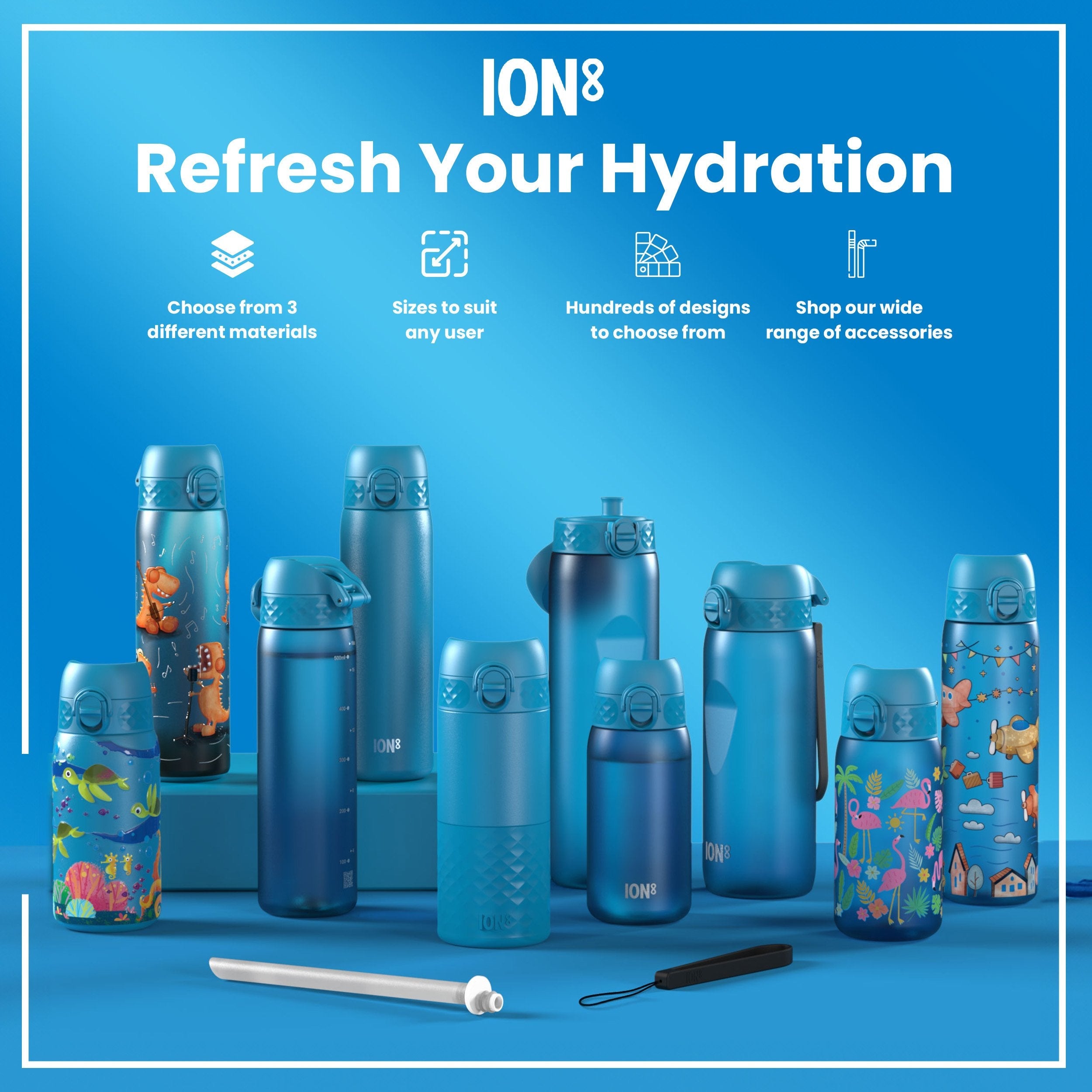 Leak Proof Slim Water Bottle, Recyclon, Dino Band, 500ml (18oz)