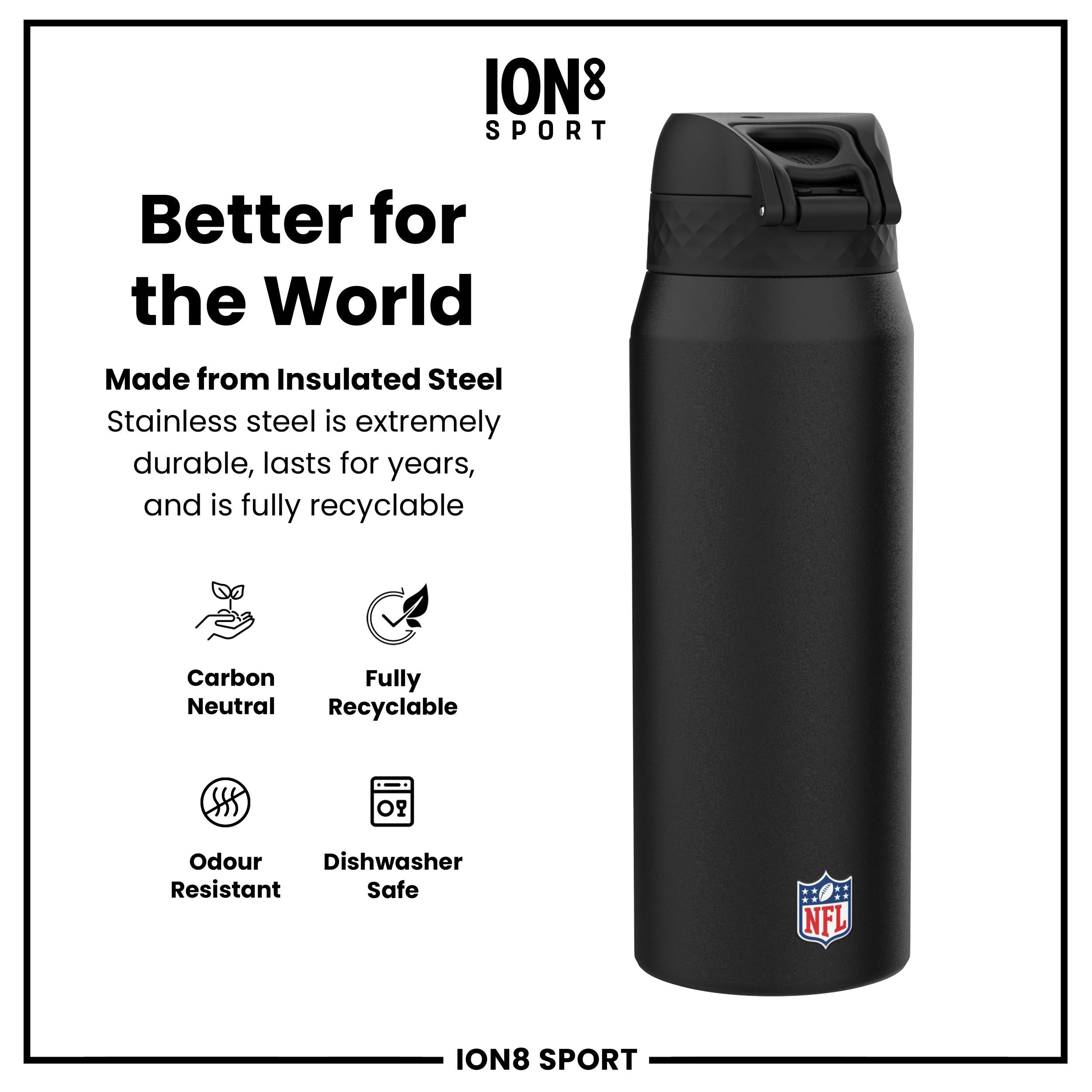 NFL x ION8 Insulated Steel Water Bottle, NFL Vikings, 750ml (24oz)