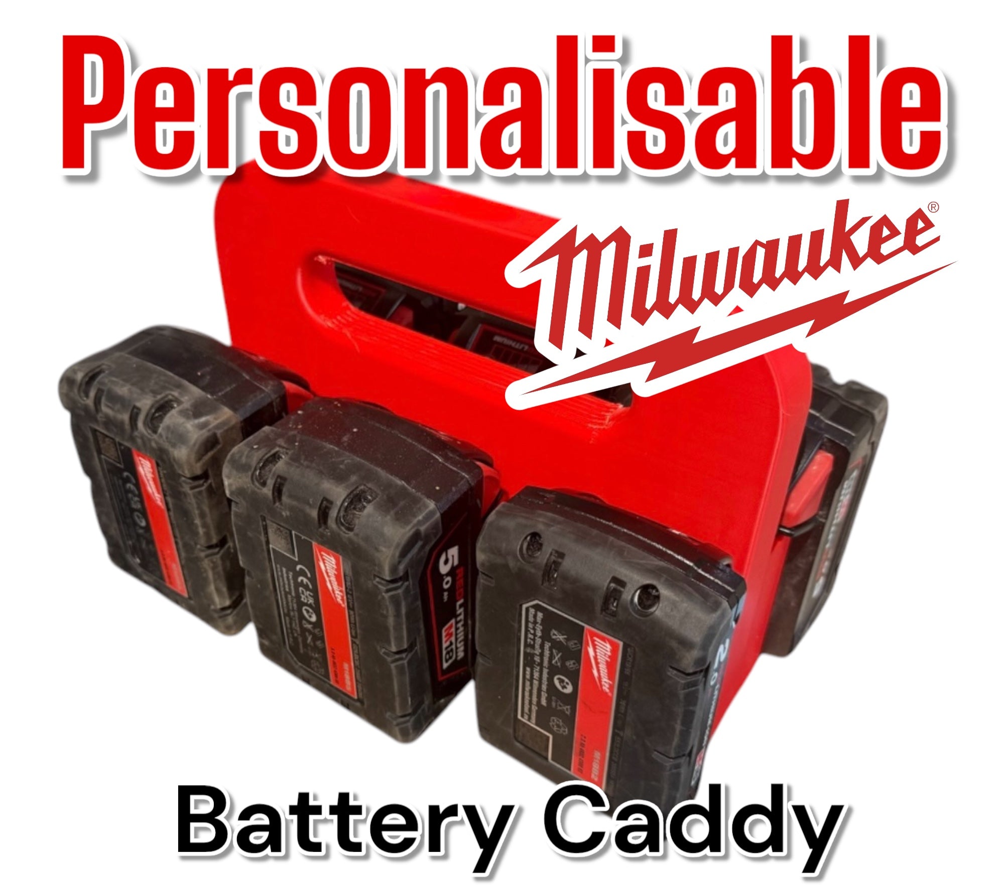 Milwaukee M18 18v Battery Carrier for 4 or 6 Batteries | DIY Gift | Builders Gift | Gift For Dad | Heavy Duty | Personalisable | Christmas Gift Idea