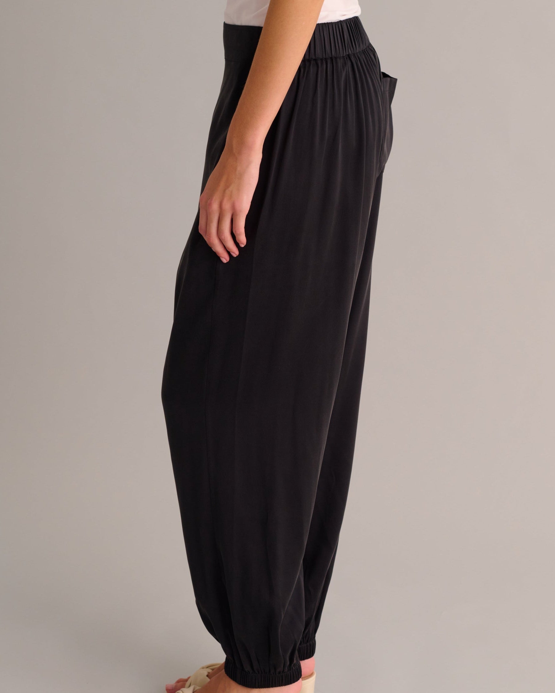 Black Washable Organic Stretch Silk Cuffed Joggers