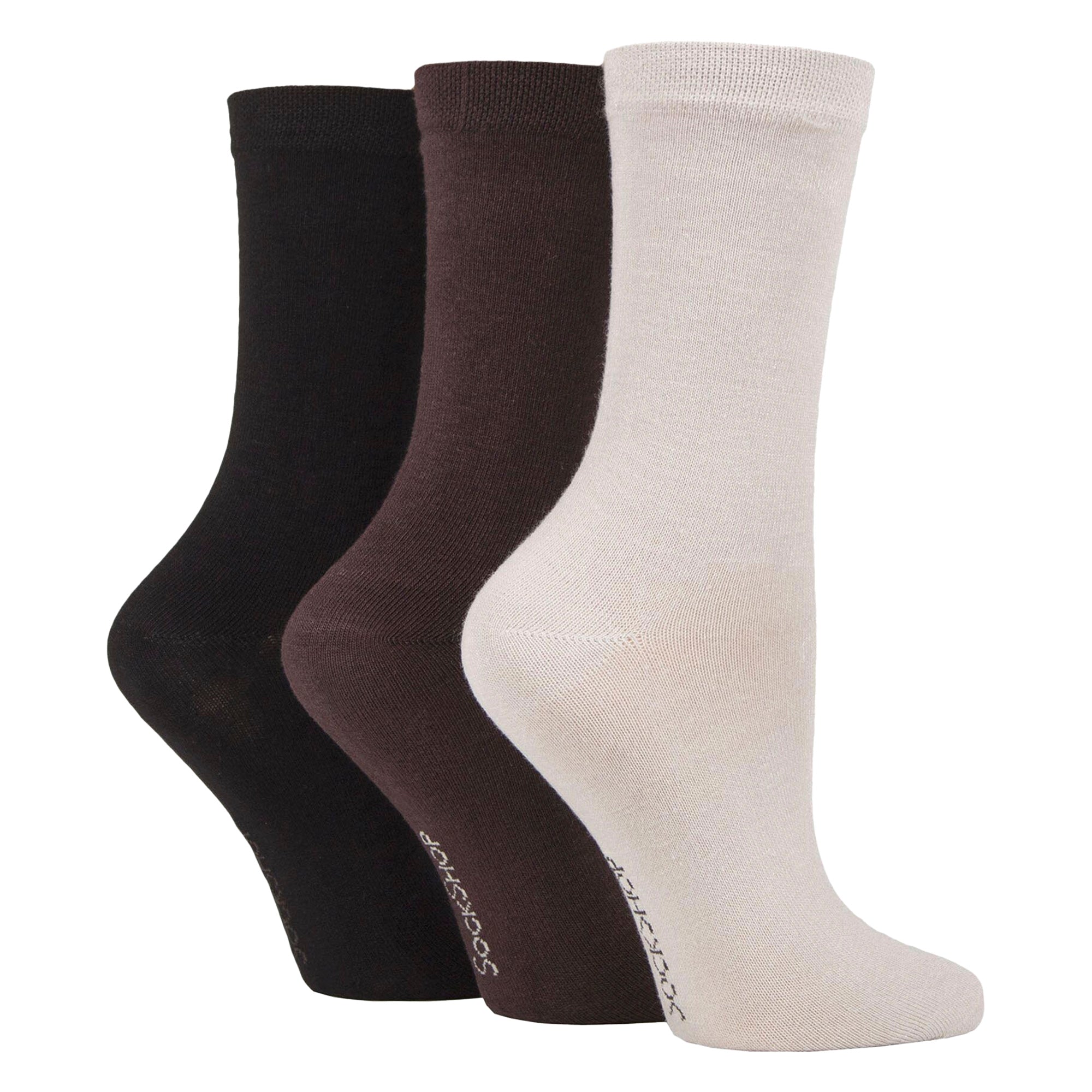 3 Pack Ladies Plain Bamboo Socks - Soft Breathable Everyday Comfort Socks