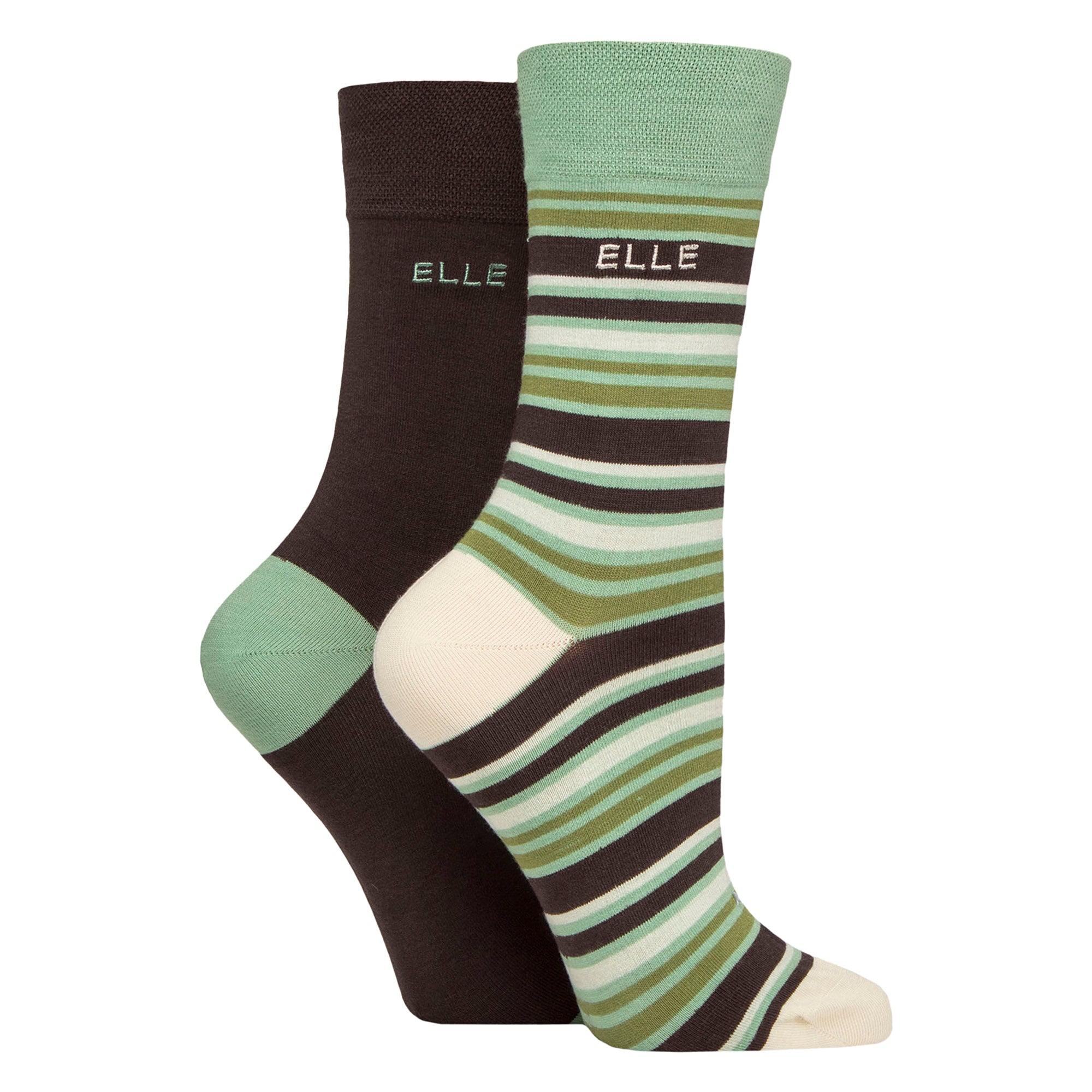 2 Pack Ladies Striped and Plain Bamboo Socks - Soft Breathable Everyday Comfort