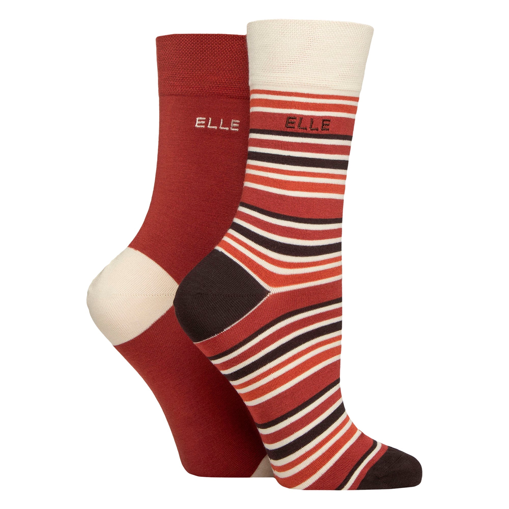 2 Pack Ladies Striped and Plain Bamboo Socks - Soft Breathable Everyday Comfort