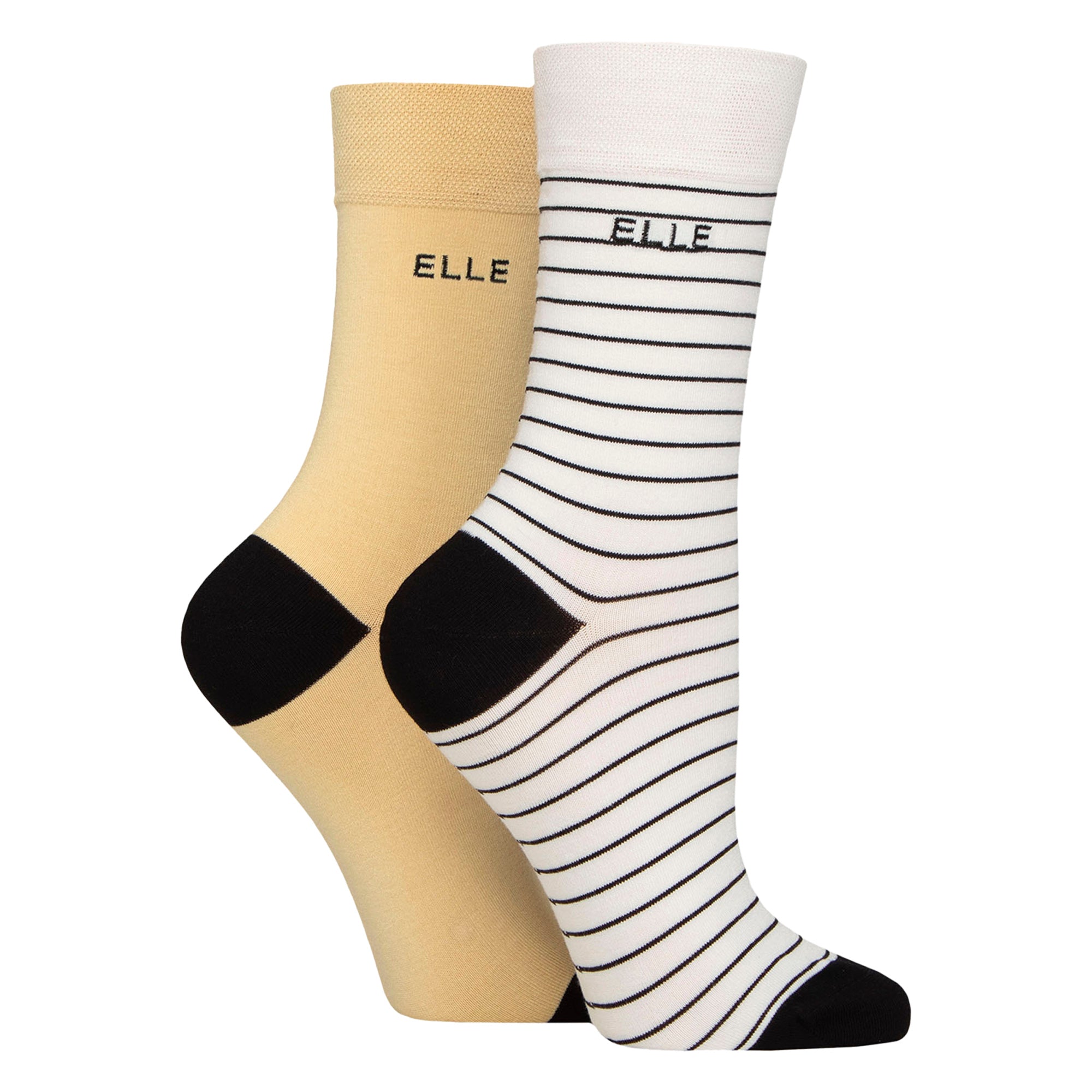 2 Pack Ladies Striped and Plain Bamboo Socks - Soft Breathable Everyday Comfort