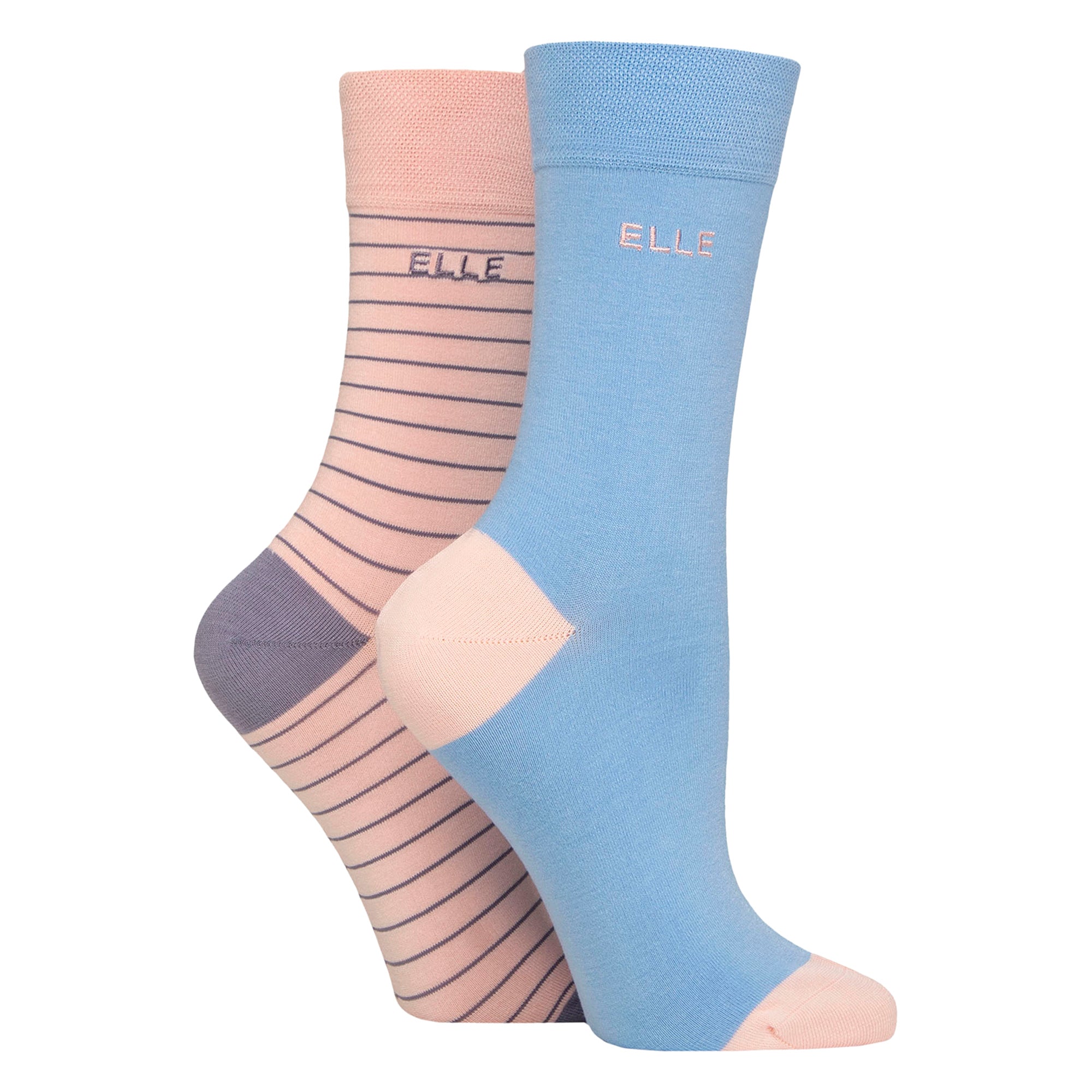 2 Pack Ladies Striped and Plain Bamboo Socks - Soft Breathable Everyday Comfort