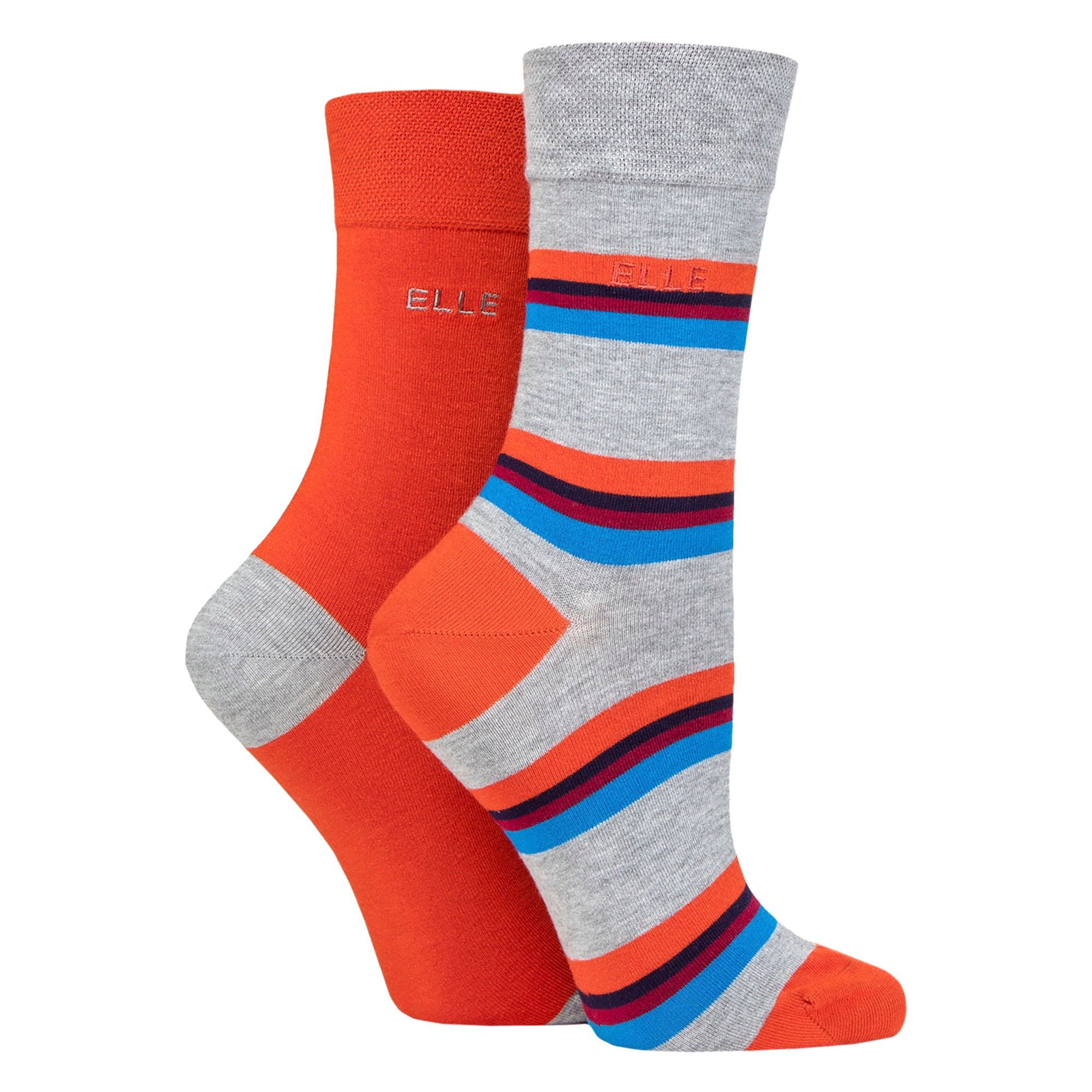 2 Pack Ladies Striped and Plain Bamboo Socks - Soft Breathable Everyday Comfort