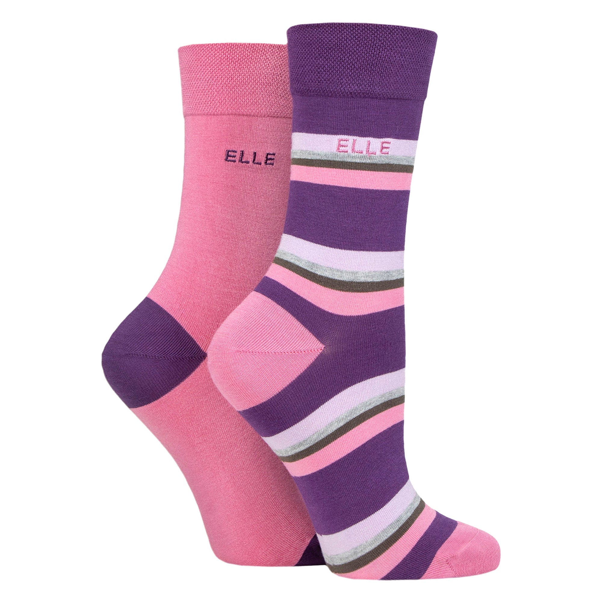 2 Pack Ladies Striped and Plain Bamboo Socks - Soft Breathable Everyday Comfort