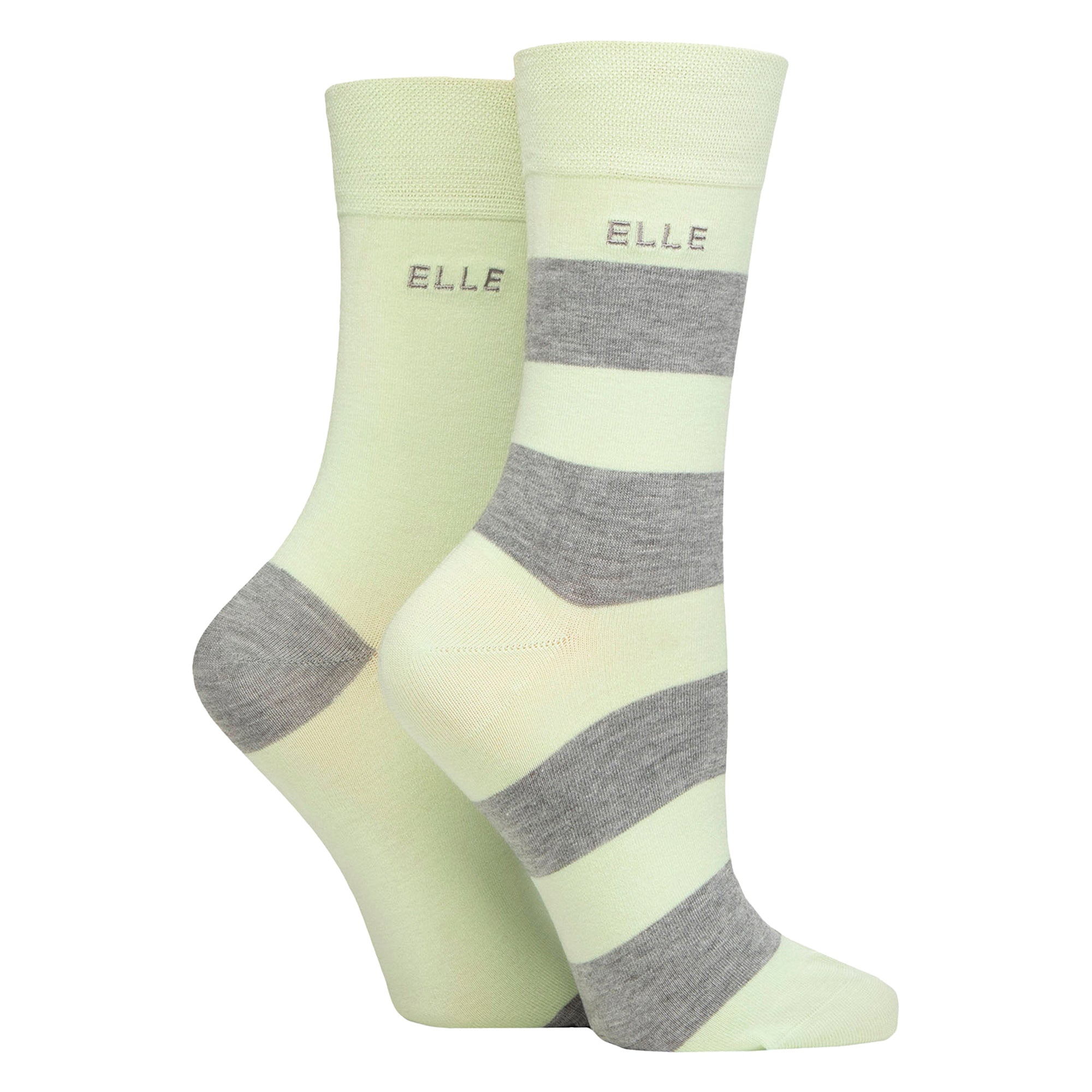 2 Pack Ladies Striped and Plain Bamboo Socks - Soft Breathable Everyday Comfort