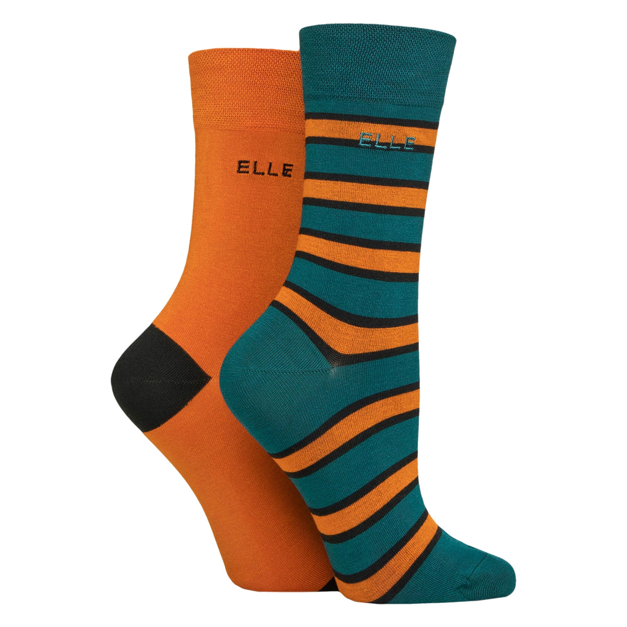 2 Pack Ladies Striped and Plain Bamboo Socks - Soft Breathable Everyday Comfort