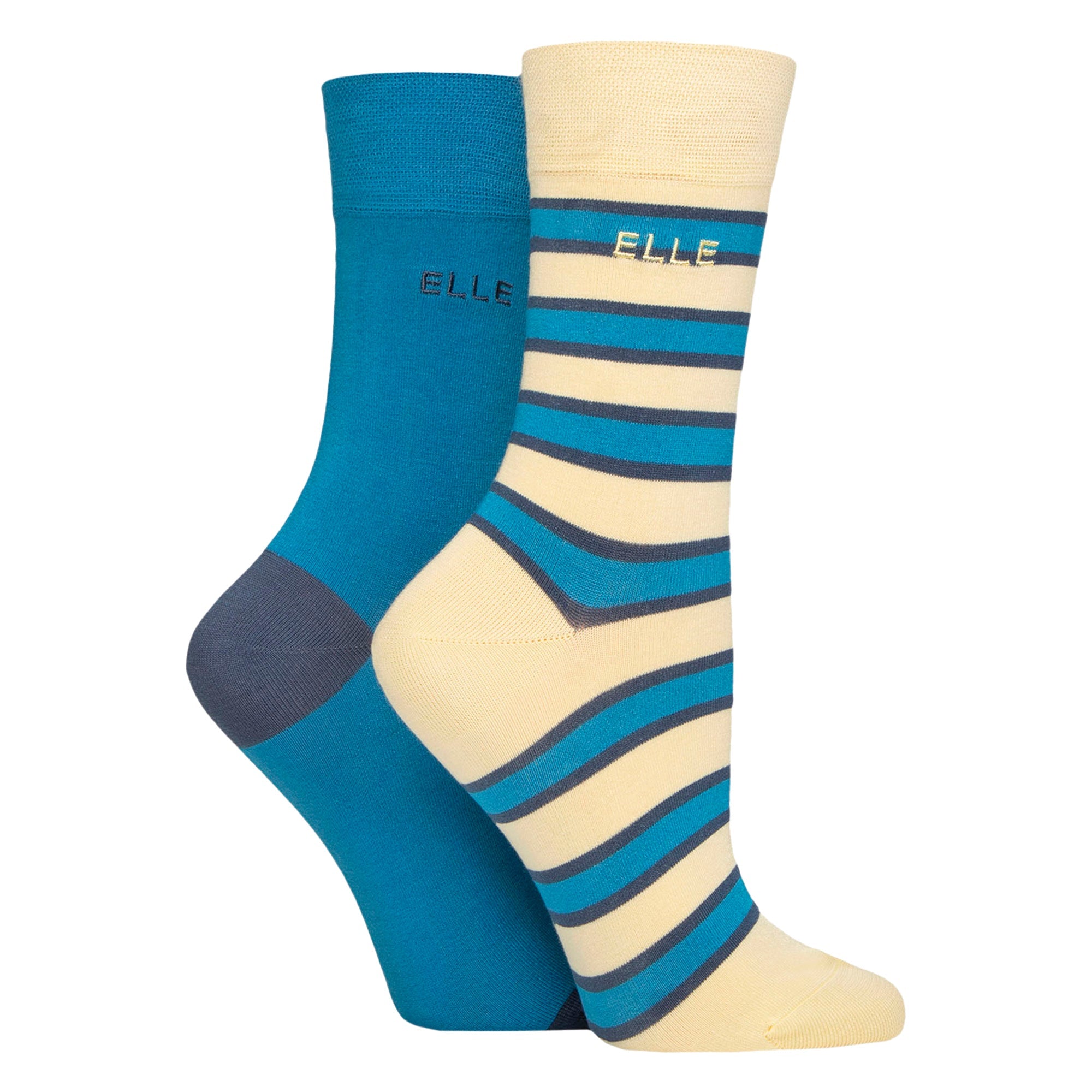 2 Pack Ladies Striped and Plain Bamboo Socks - Soft Breathable Everyday Comfort