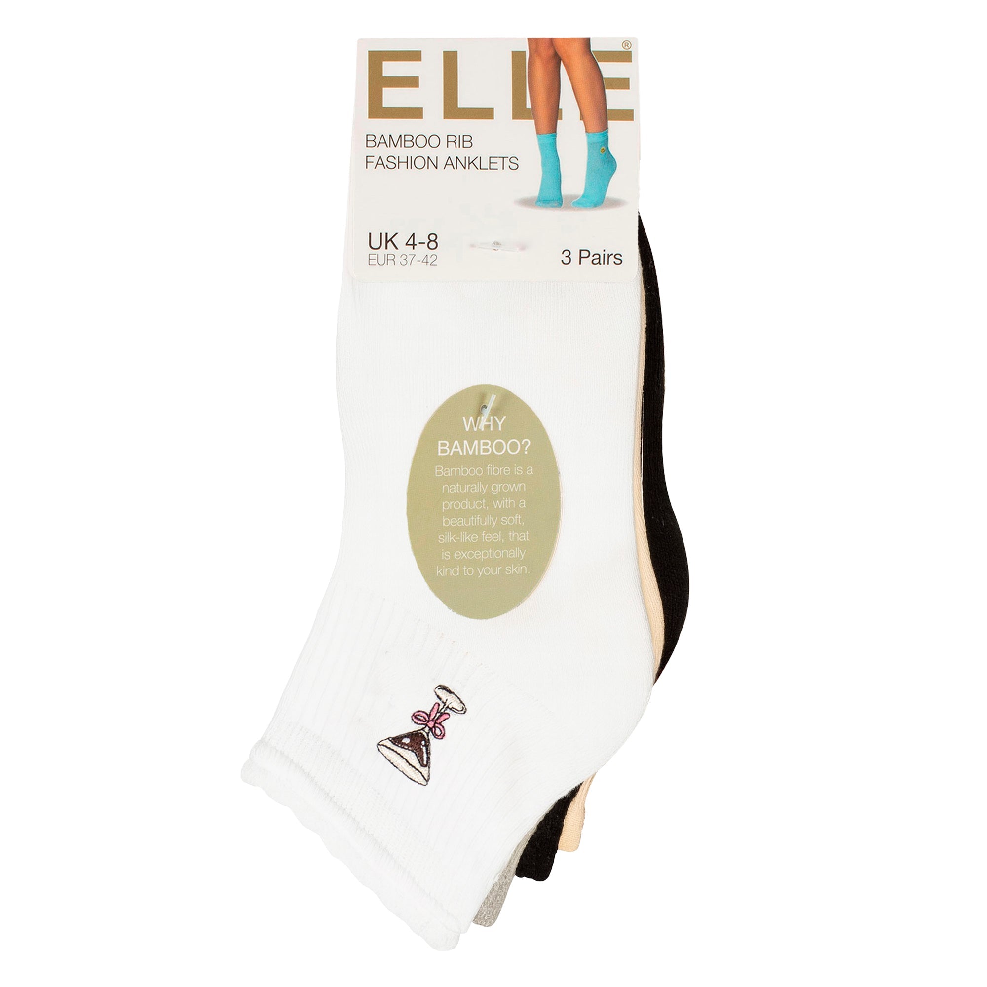 3 Pack Ladies Ribbed Anklet Socks with Frill Welt - Soft Stylish Everyday Fit