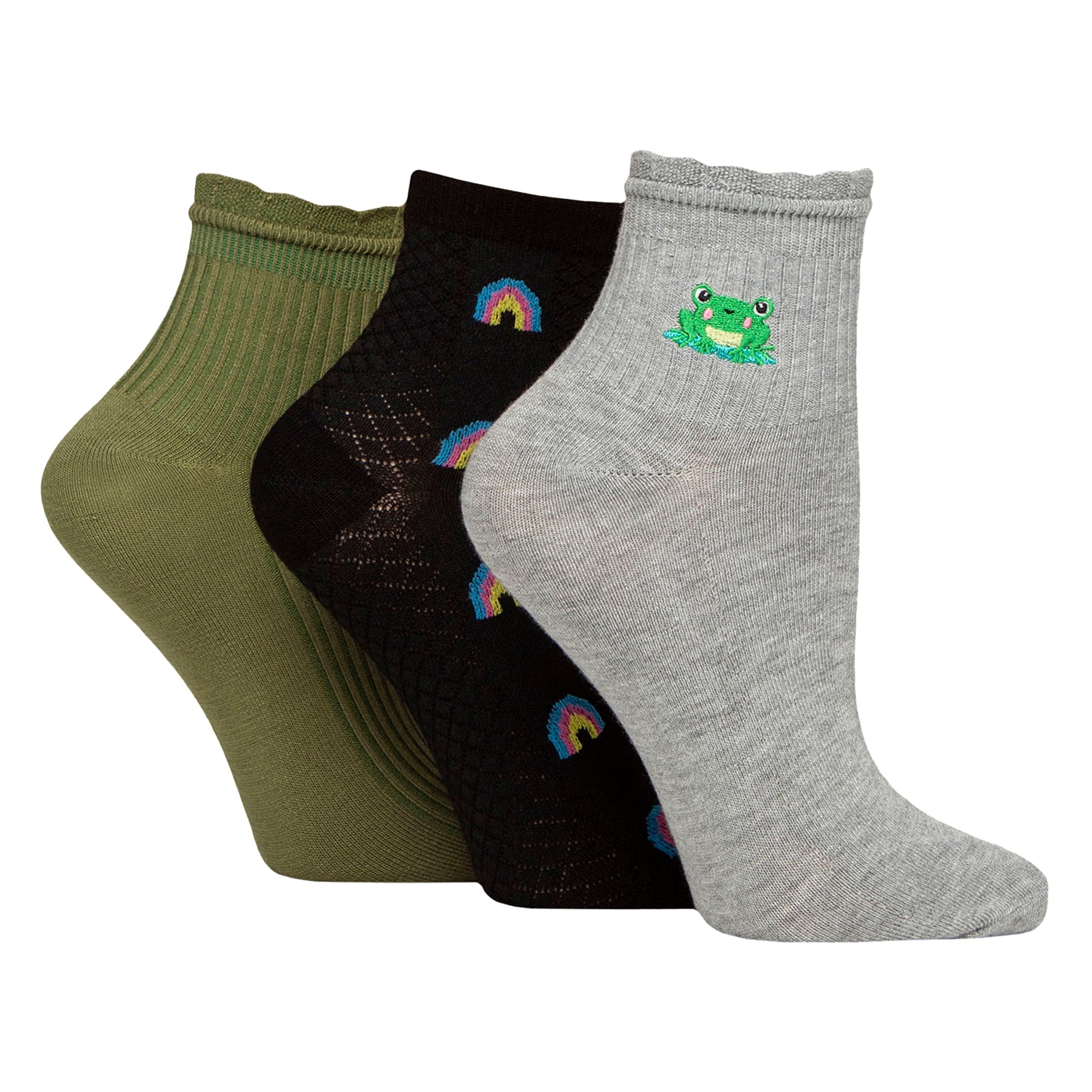 3 Pack Ladies Ribbed Anklet Socks with Frill Welt - Soft Stylish Everyday Fit