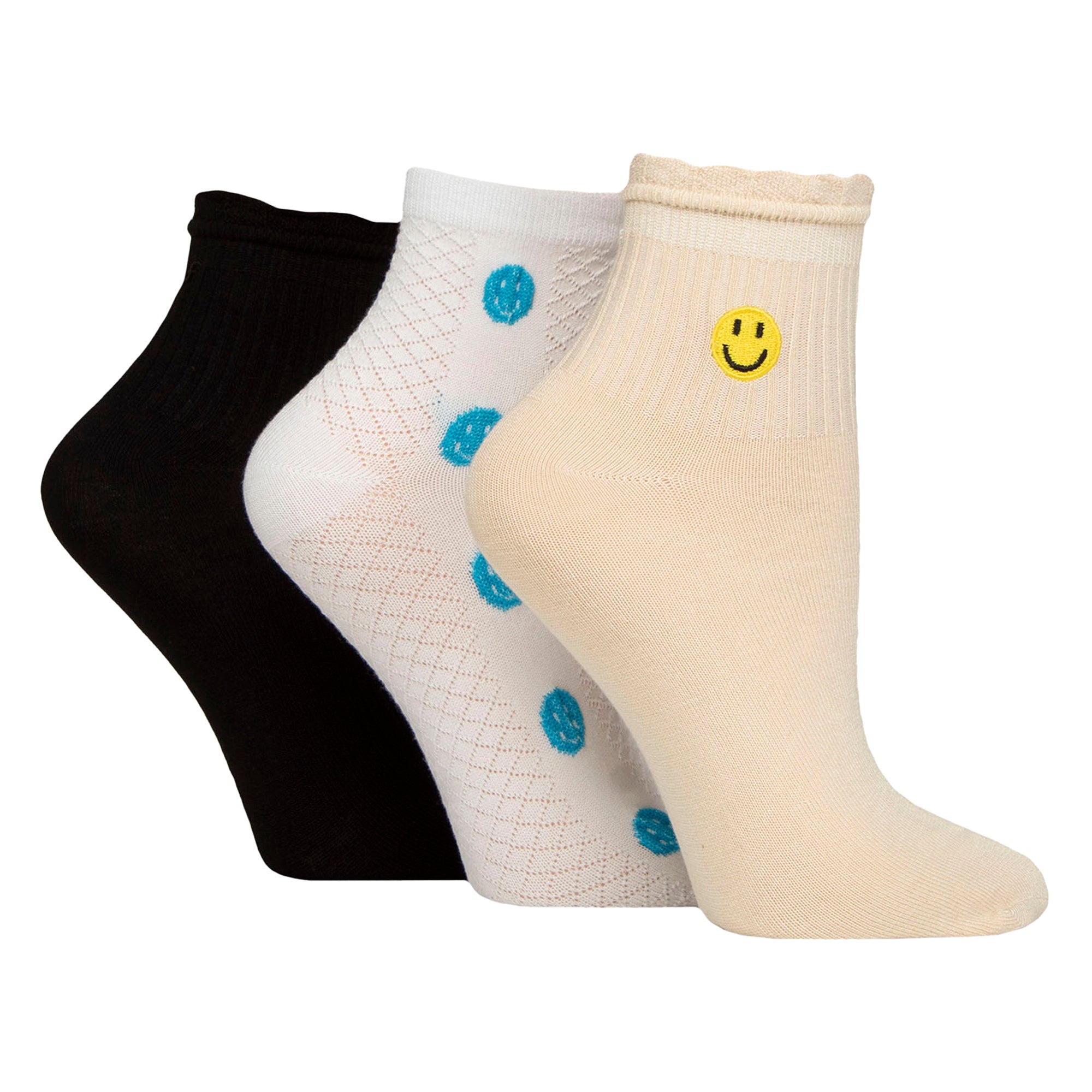 3 Pack Ladies Ribbed Anklet Socks with Frill Welt - Soft Stylish Everyday Fit