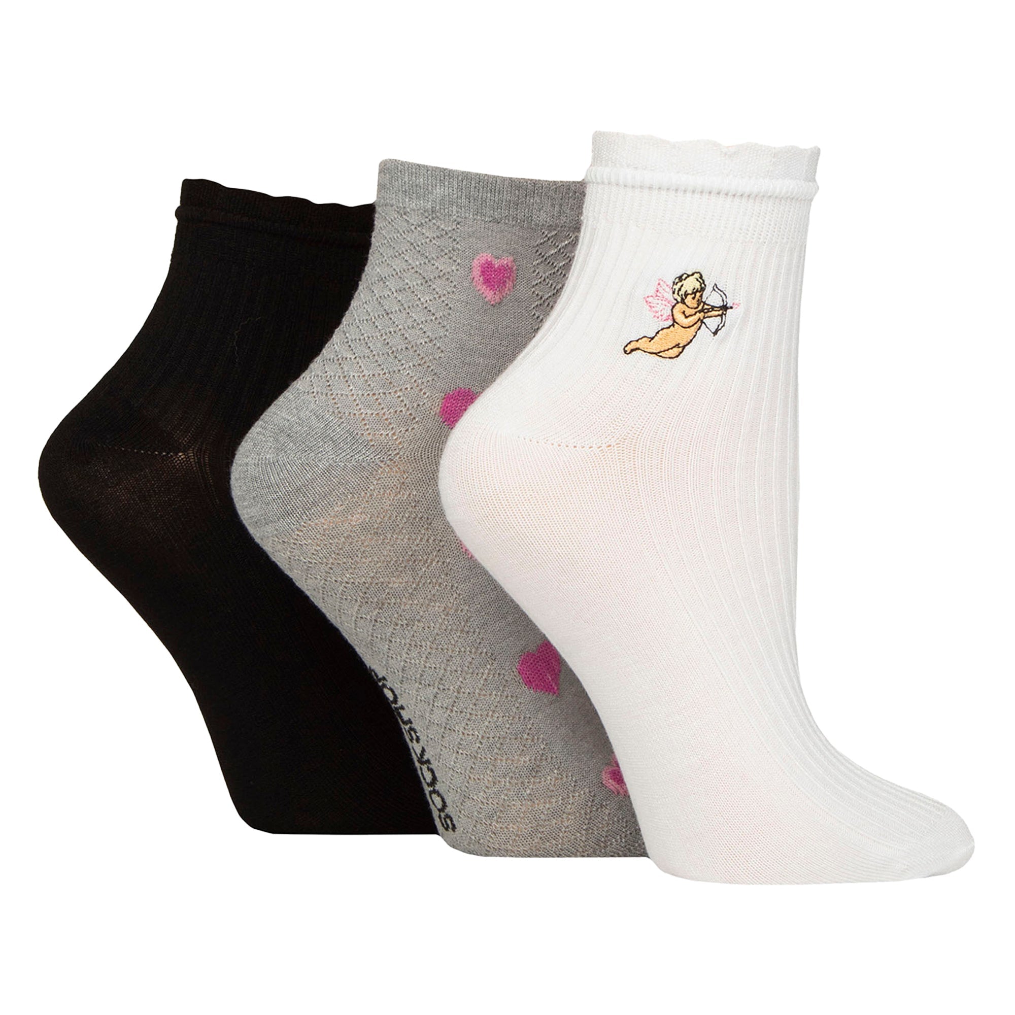 3 Pack Ladies Ribbed Anklet Socks with Frill Welt - Soft Stylish Everyday Fit