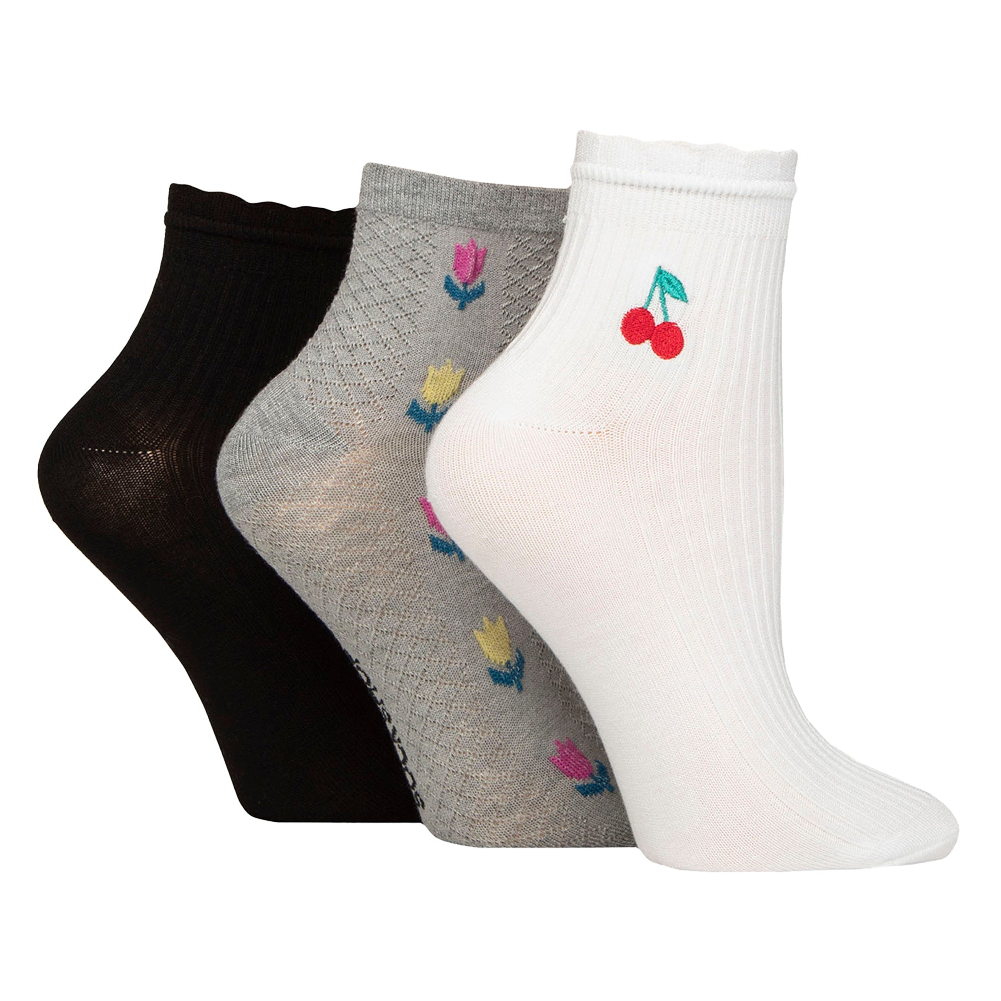 3 Pack Ladies Ribbed Anklet Socks with Frill Welt - Soft Stylish Everyday Fit