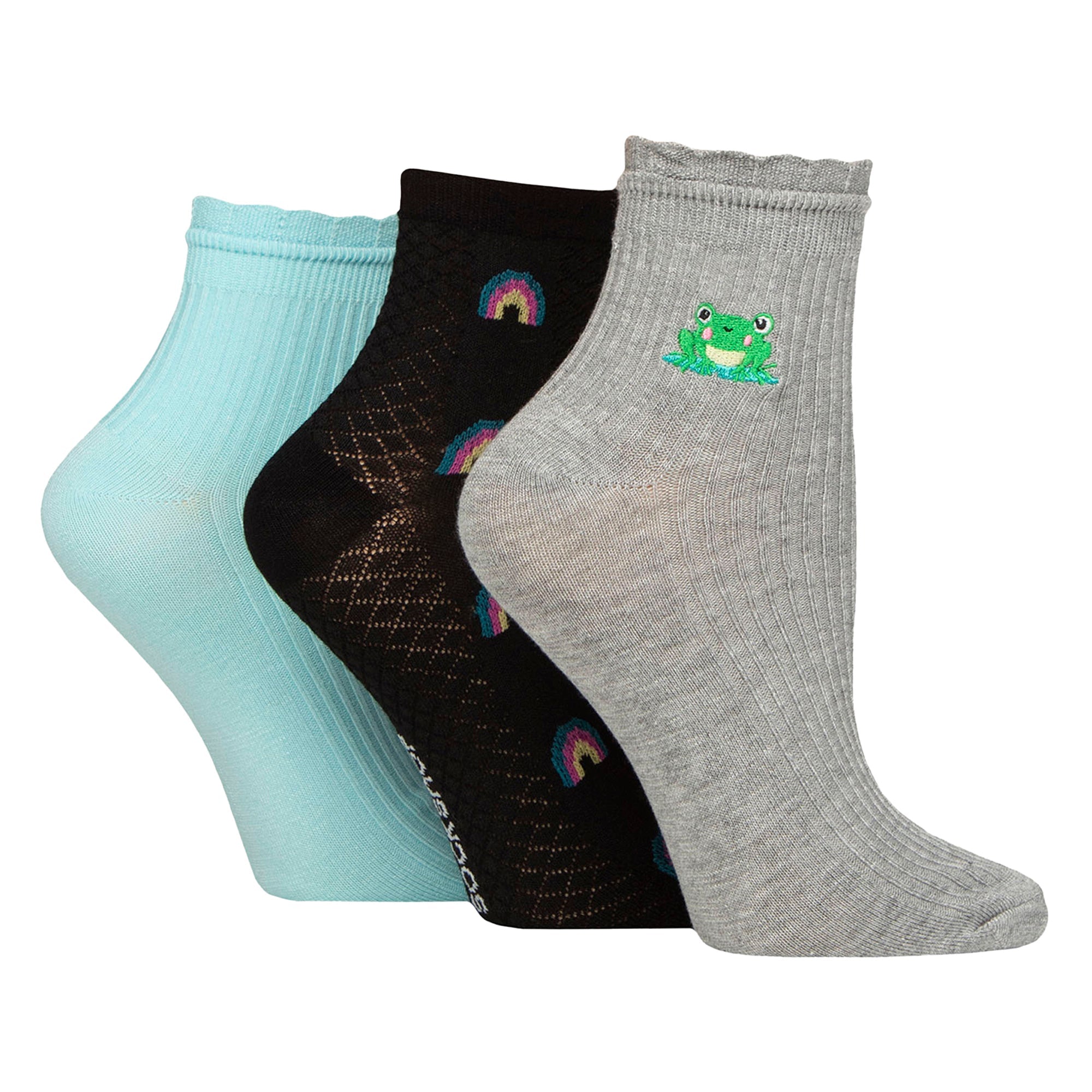 3 Pack Ladies Ribbed Anklet Socks with Frill Welt - Soft Stylish Everyday Fit