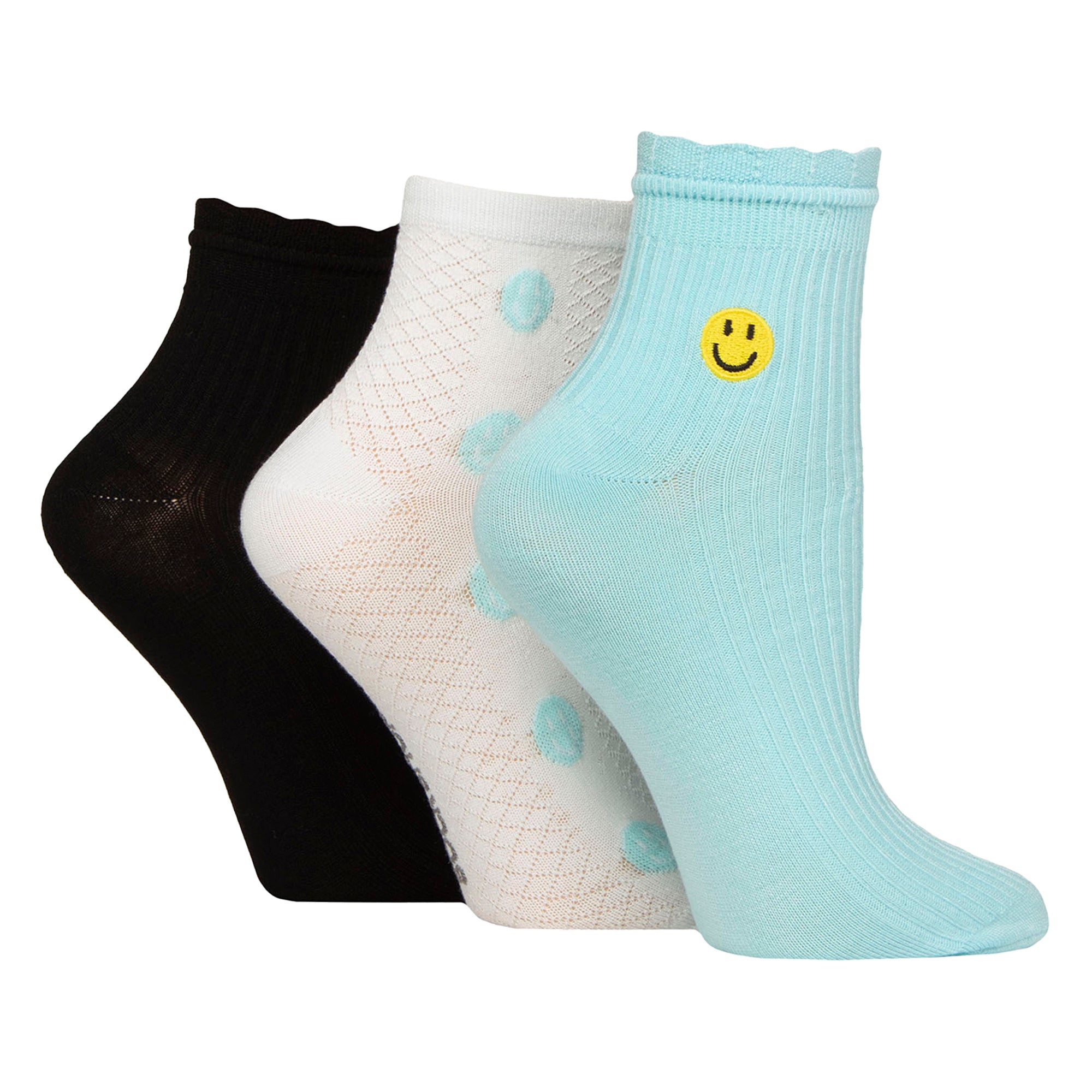 3 Pack Ladies Ribbed Anklet Socks with Frill Welt - Soft Stylish Everyday Fit