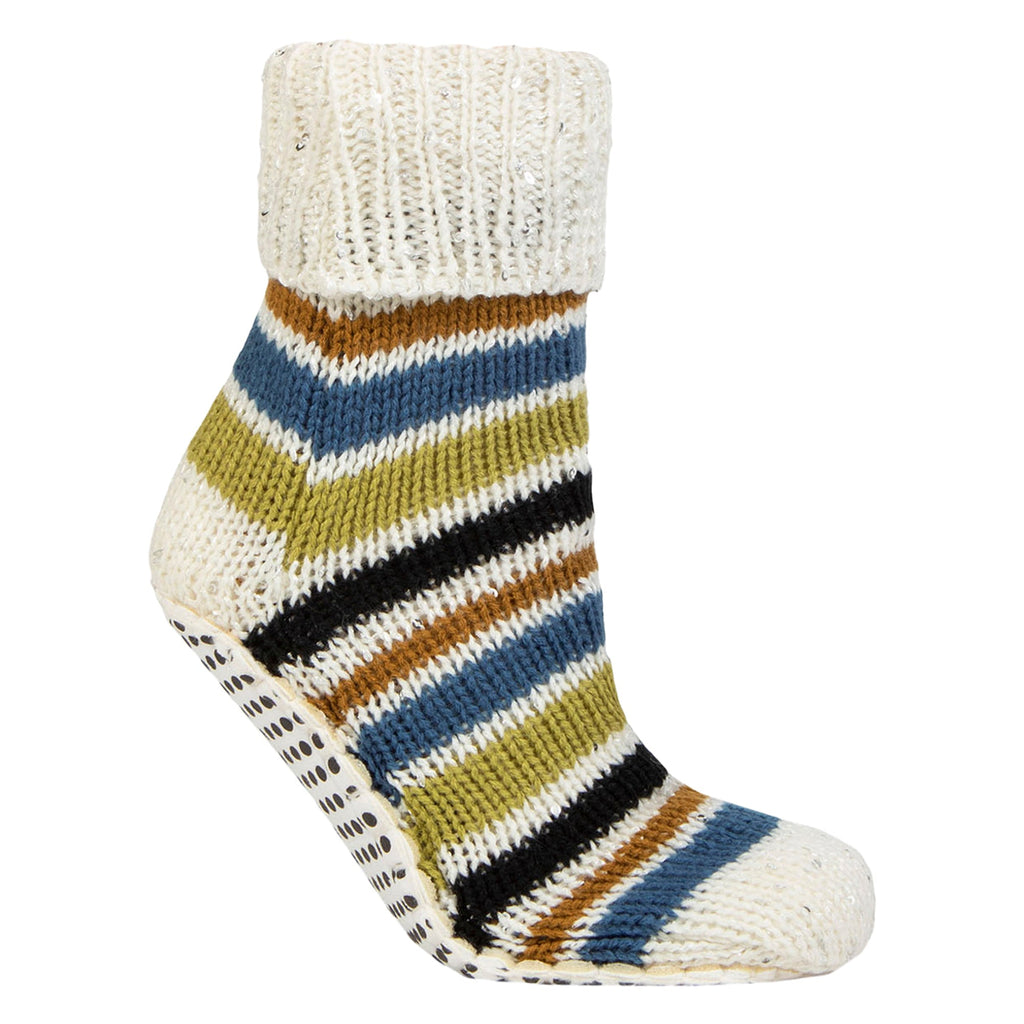 1 Pair Ladies Chunky Fair Isle Moccasin Grip Socks - Warm Winter Slipper Socks