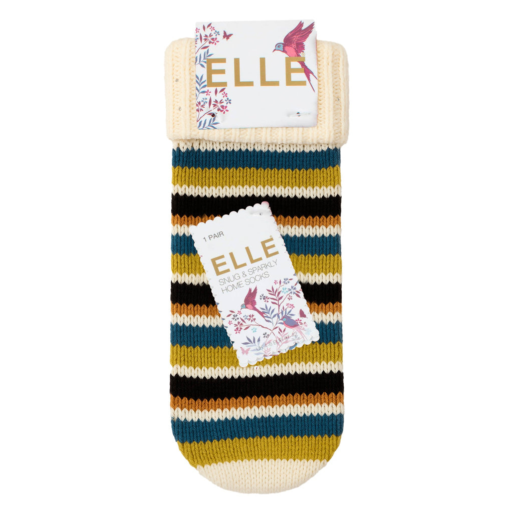 1 Pair Ladies Chunky Fair Isle Moccasin Grip Socks - Warm Winter Slipper Socks