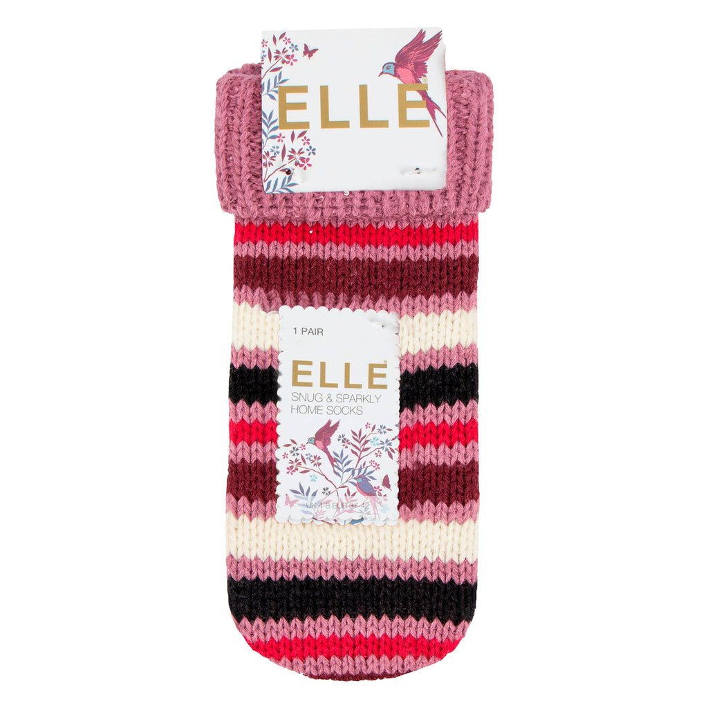 1 Pair Ladies Chunky Fair Isle Moccasin Grip Socks - Warm Winter Slipper Socks