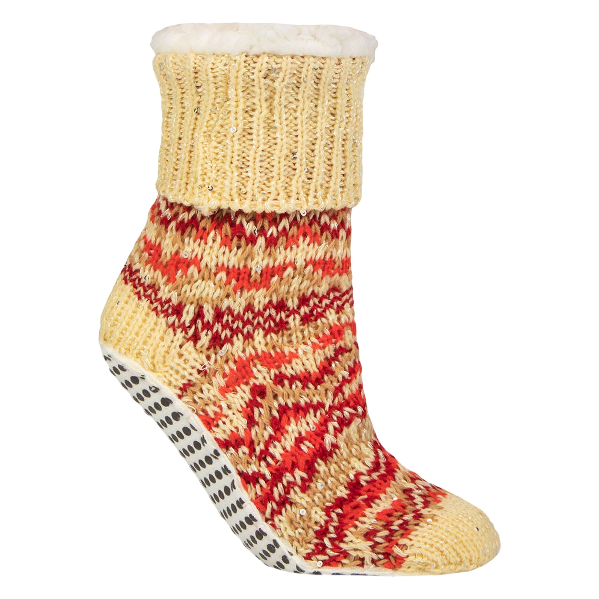 1 Pair Ladies Chunky Fair Isle Moccasin Grip Socks - Warm Winter Slipper Socks