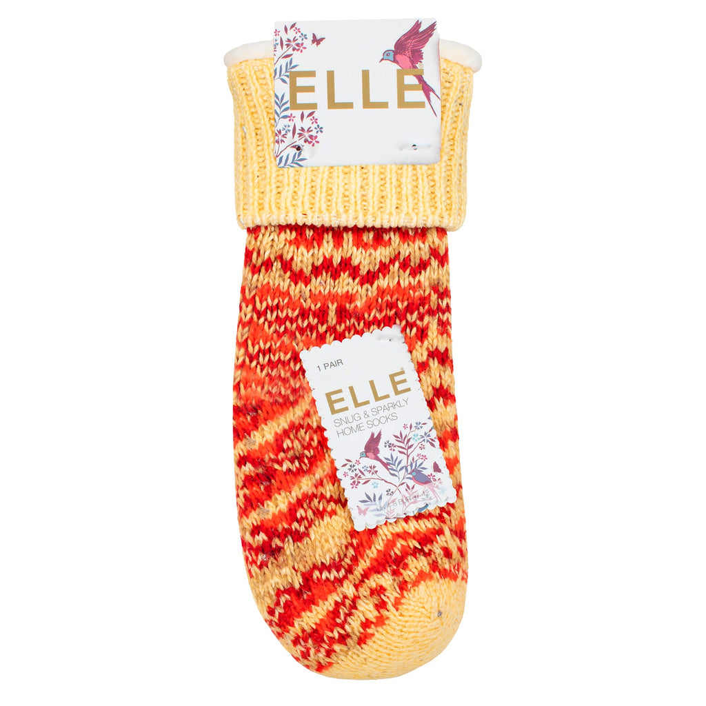 1 Pair Ladies Chunky Fair Isle Moccasin Grip Socks - Warm Winter Slipper Socks