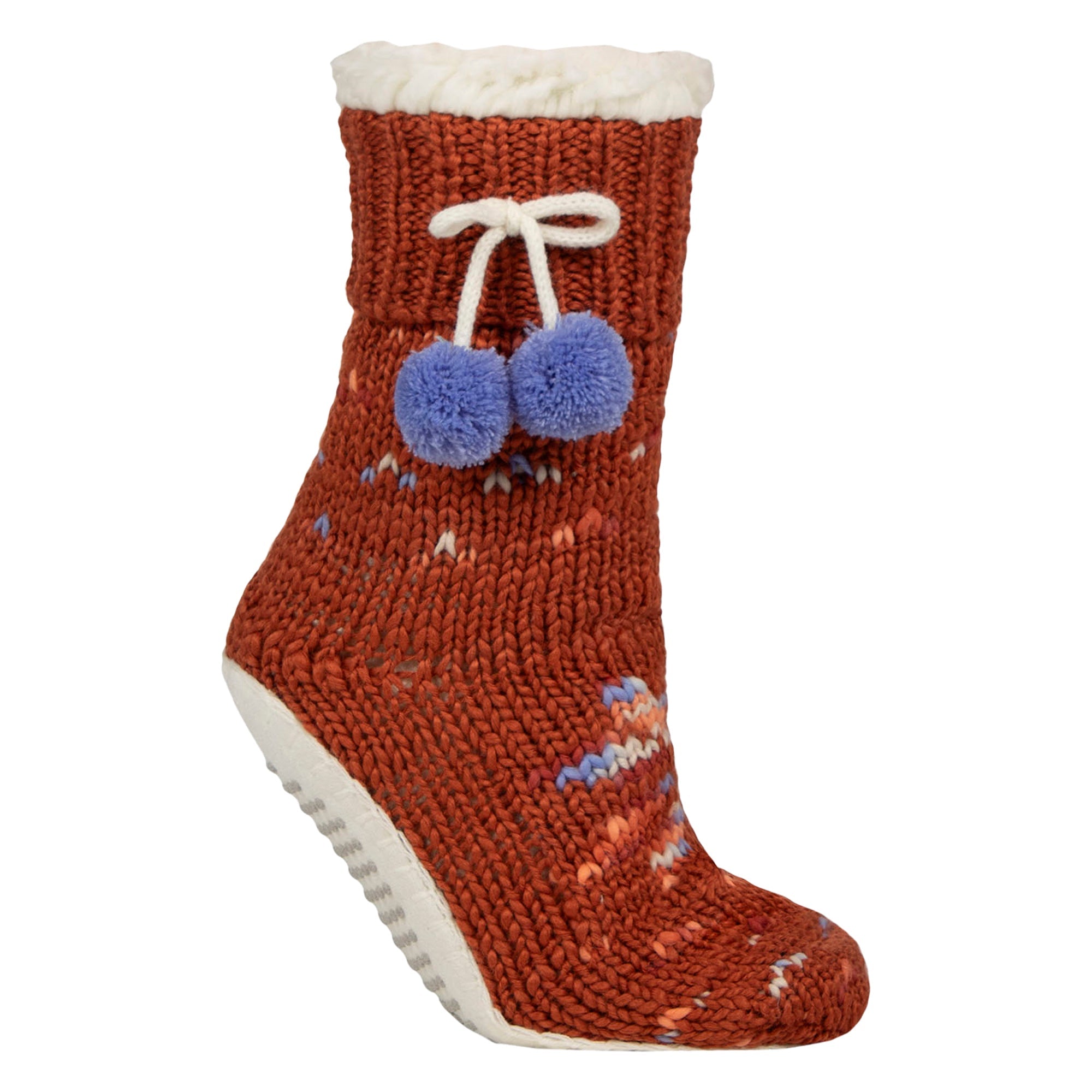 1 Pair Ladies Chunky Sherpa Lined Cosy Moccasin with Pom Pom - Warm Comfort