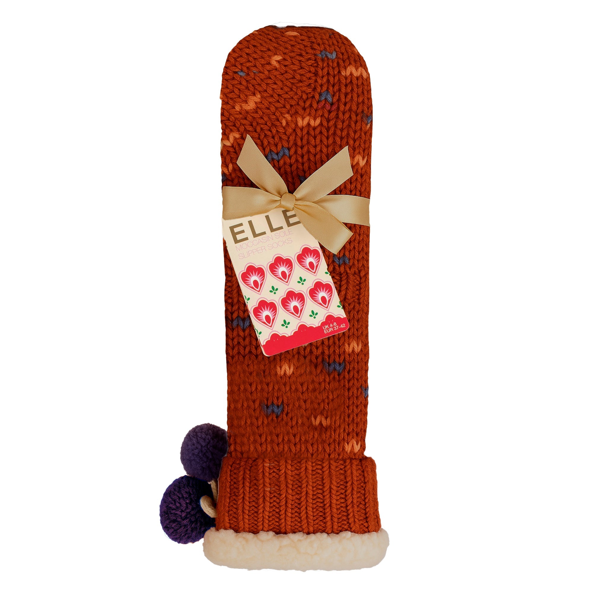 1 Pair Ladies Chunky Sherpa Lined Cosy Moccasin with Pom Pom - Warm Comfort