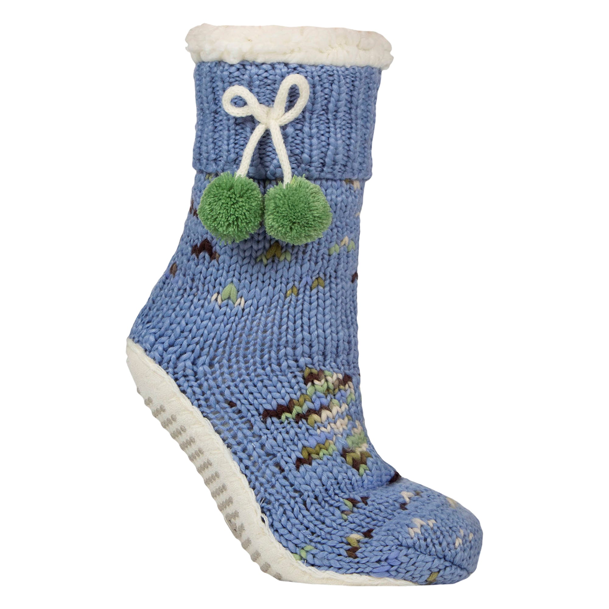 1 Pair Ladies Chunky Sherpa Lined Cosy Moccasin with Pom Pom - Warm Comfort