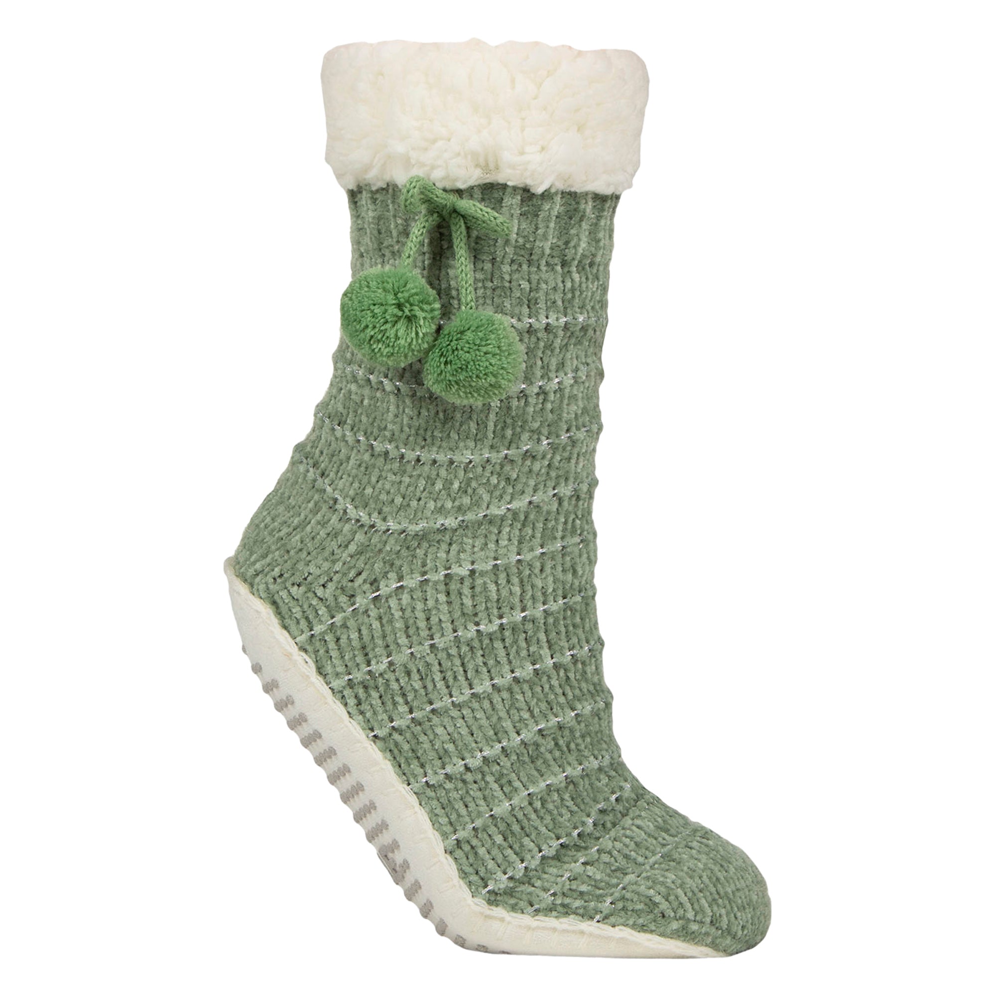 1 Pair Ladies Chenille Slipper Socks with Moccasin Sole - Soft Cosy Comfort