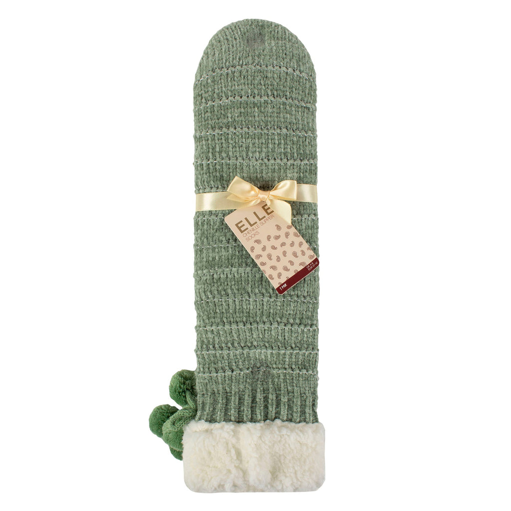 1 Pair Ladies Chenille Slipper Socks with Moccasin Sole - Soft Cosy Comfort