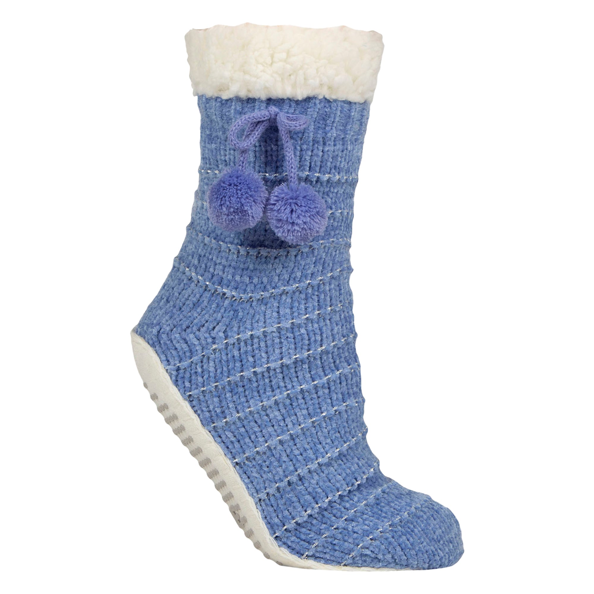 1 Pair Ladies Chenille Slipper Socks with Moccasin Sole - Soft Cosy Comfort