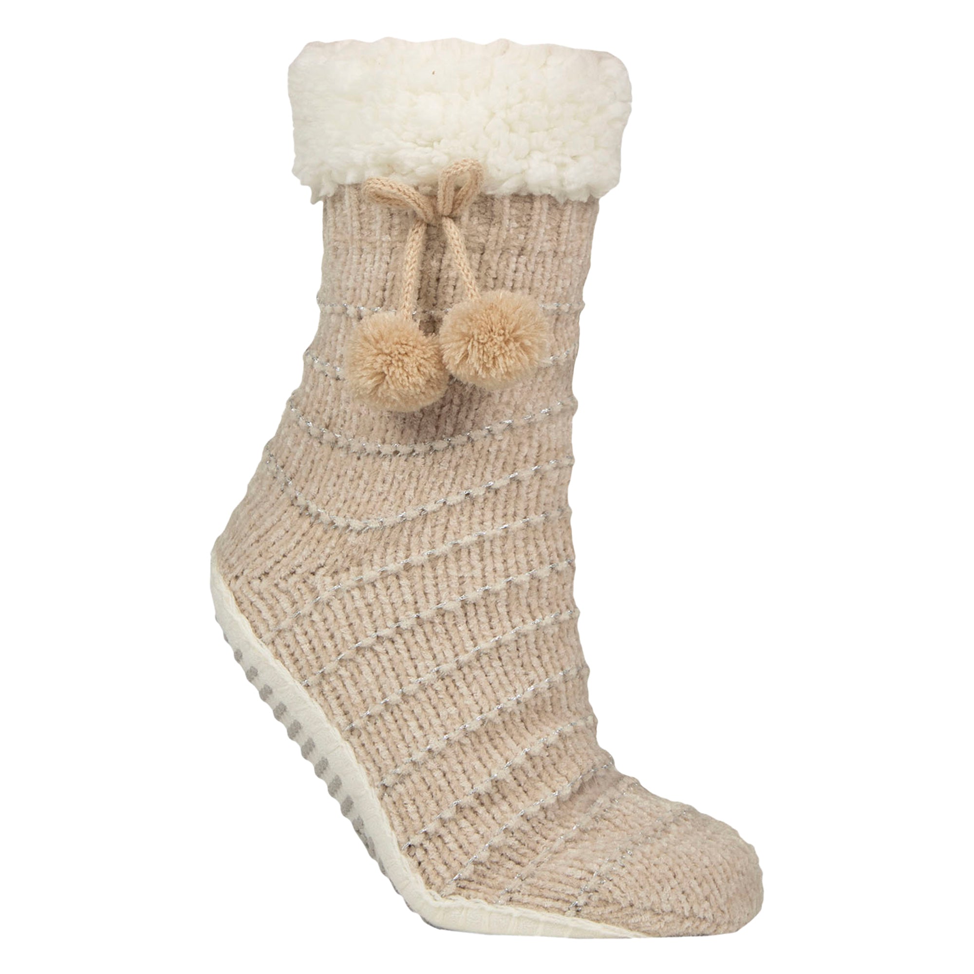 1 Pair Ladies Chenille Slipper Socks with Moccasin Sole - Soft Cosy Comfort